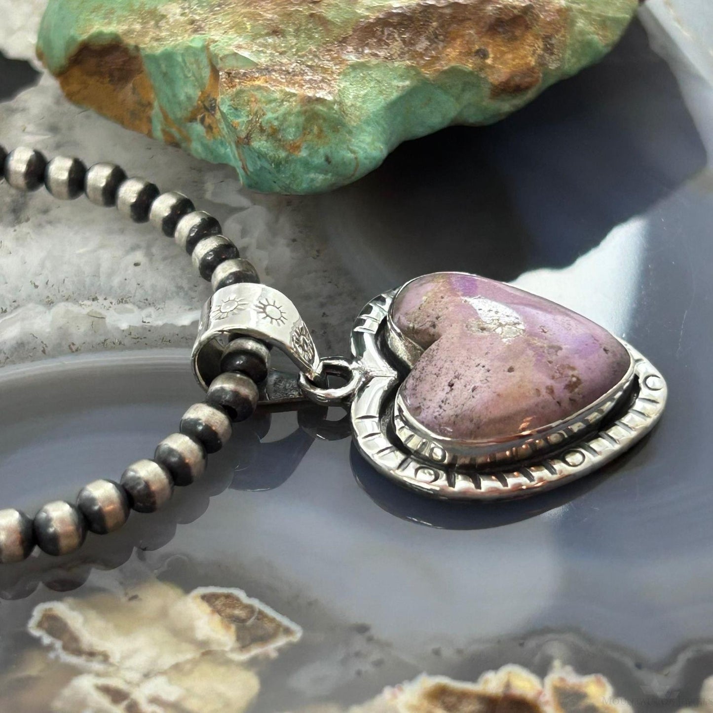 Sterling Silver Southwestern Style Phosphosiderite Heart Pendant For Women