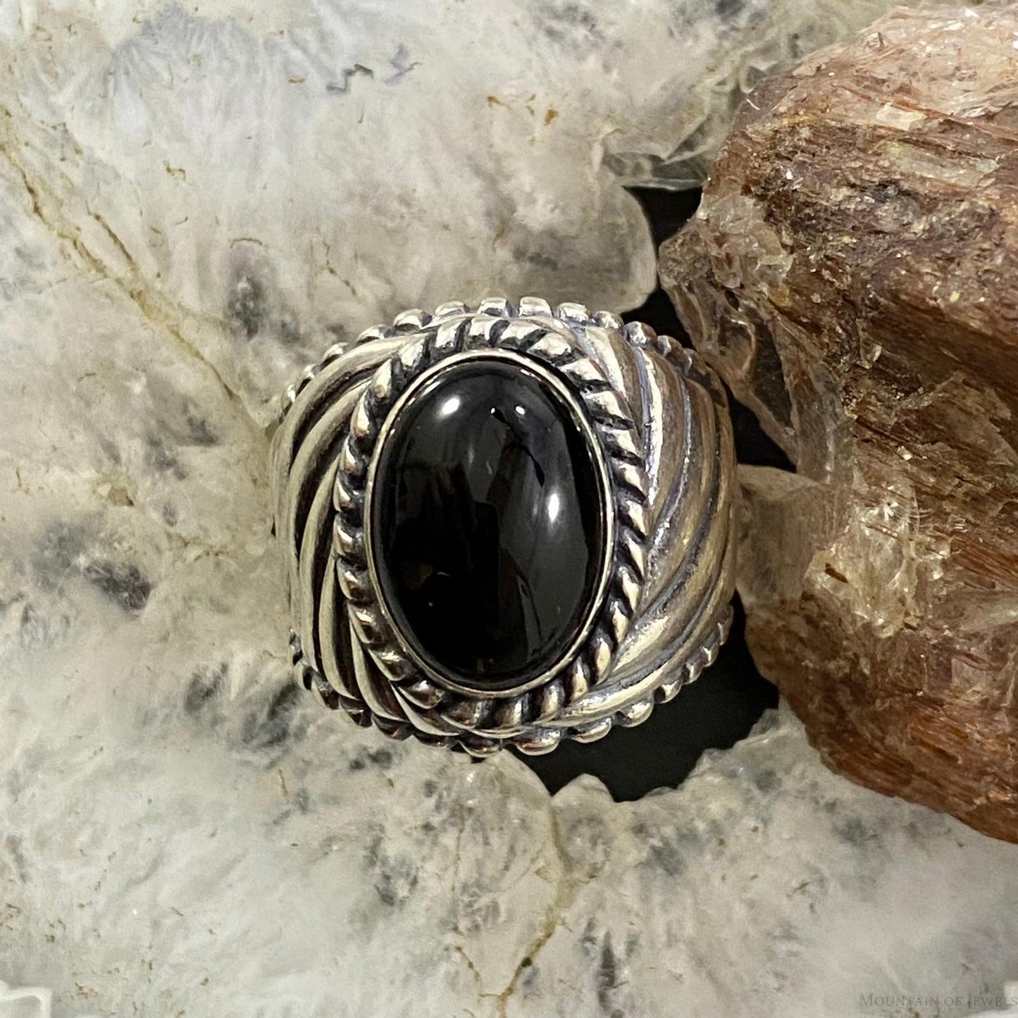 Carolyn Pollack Southwestern Style Sterling Silver Oval Black Onyx Decorated Shield Ring For Women