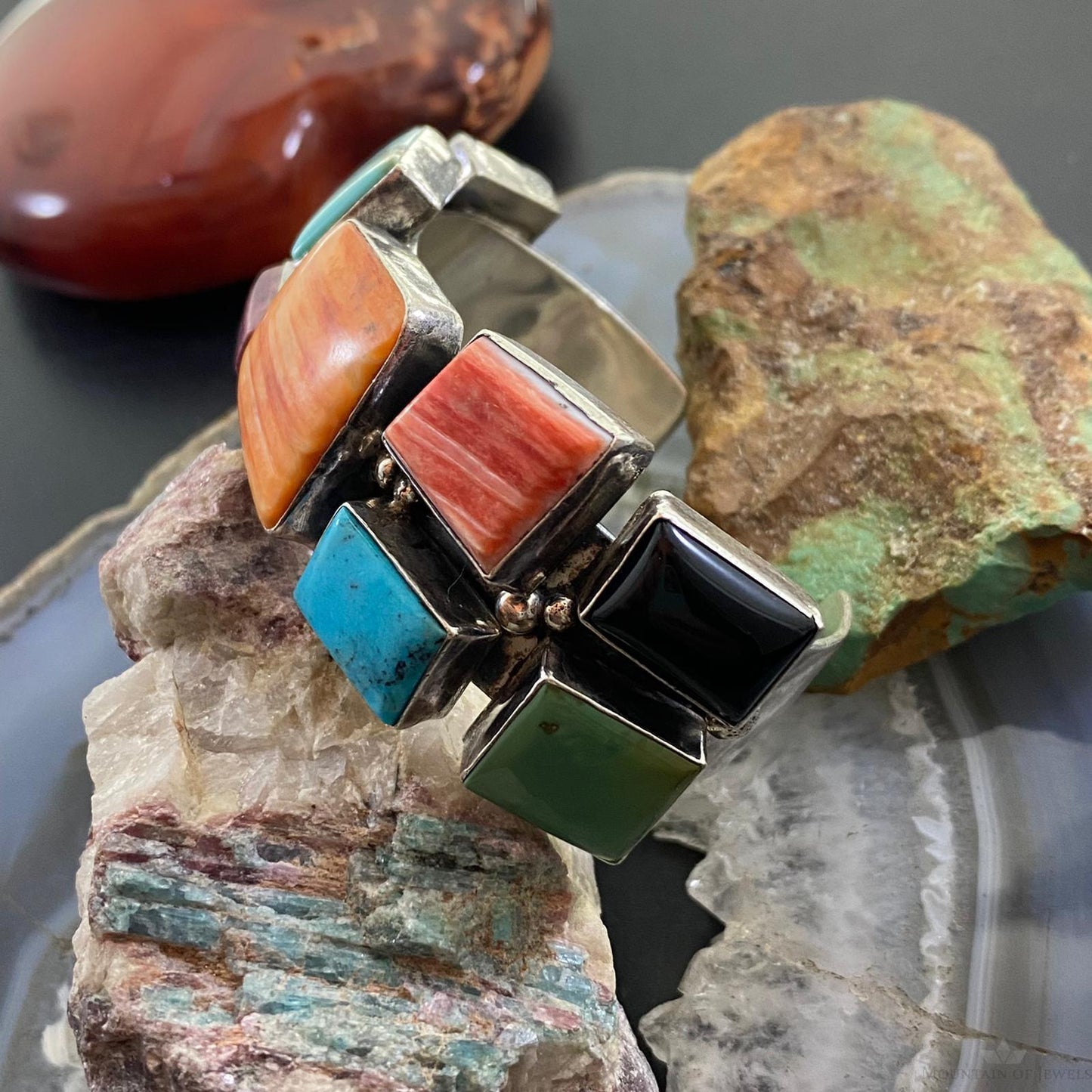 Chimney Butte Vintage Sterling Silver Chunky Multi-Stone Bracelet For Women