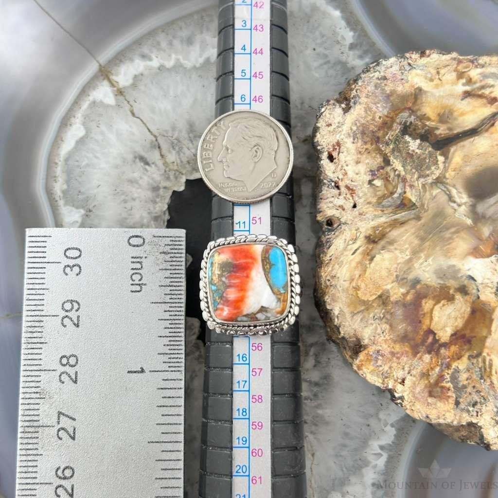 Sterling Silver Southwestern Style Square Spiny Oyster Turquoise Ring Size 6.75 For Women