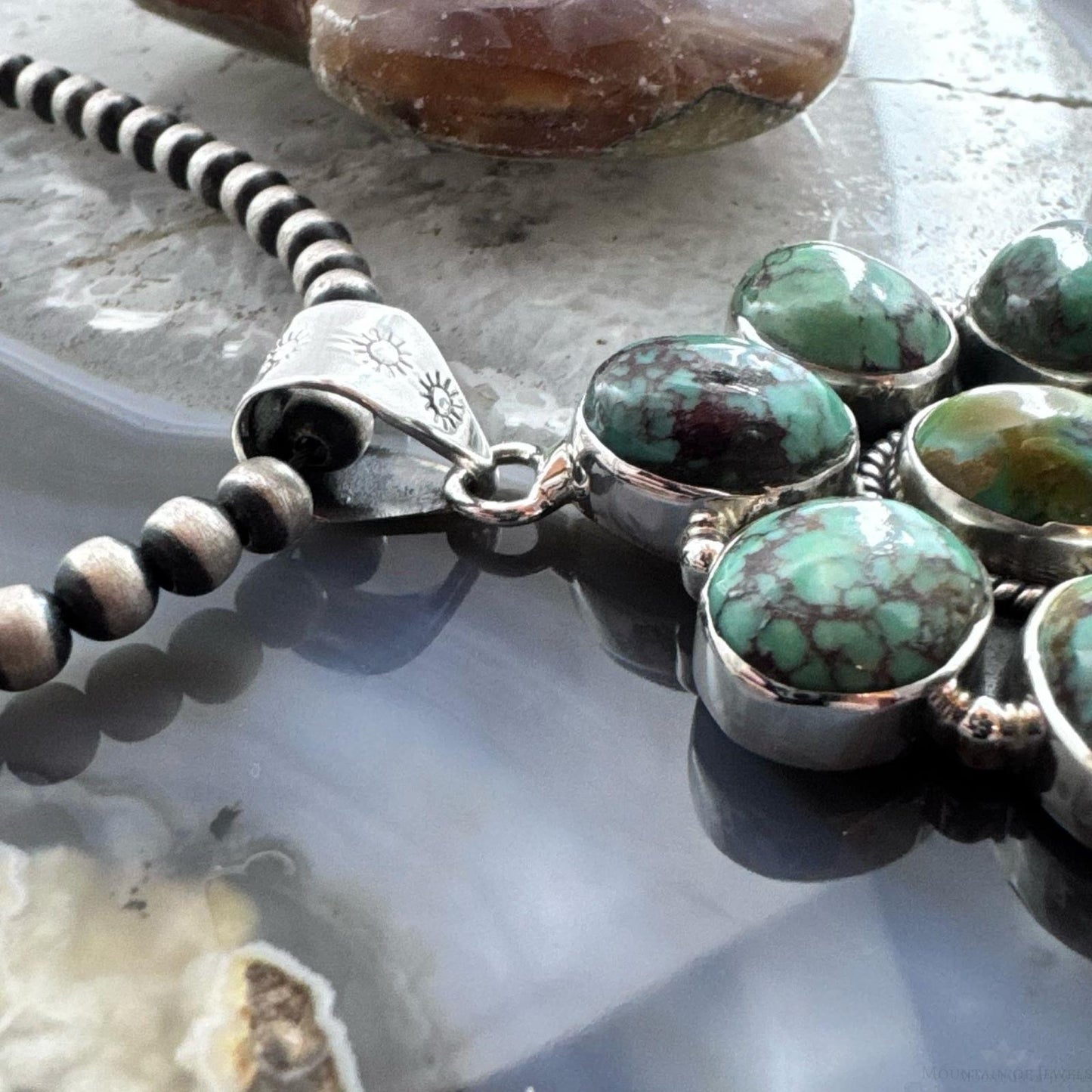 Sterling Silver Southwestern Style Oval Turquoise Cluster Pendant For Women