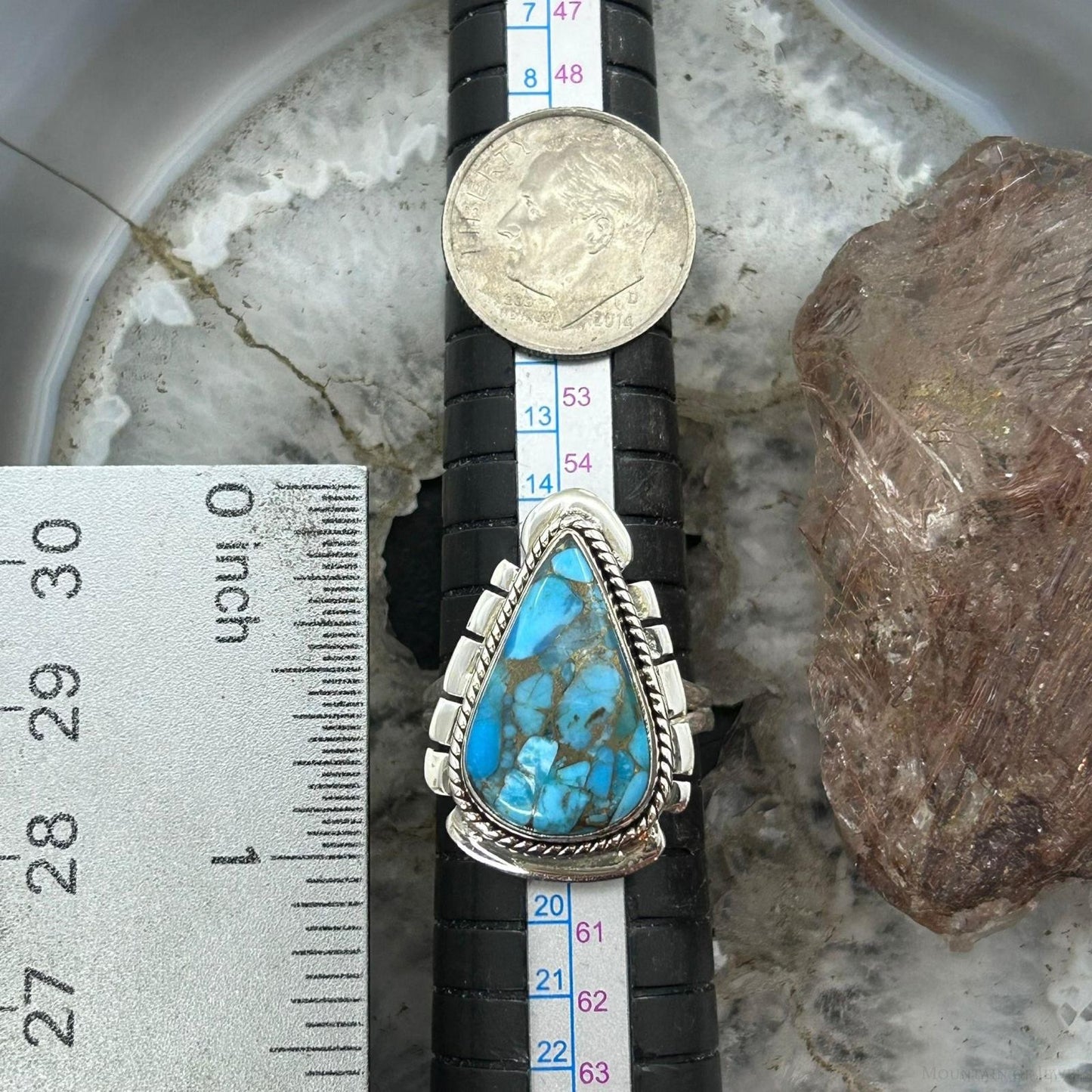 Sterling Southwestern Style Teardrop Blue Copper Turquoise Ring Size 8.5 For Women