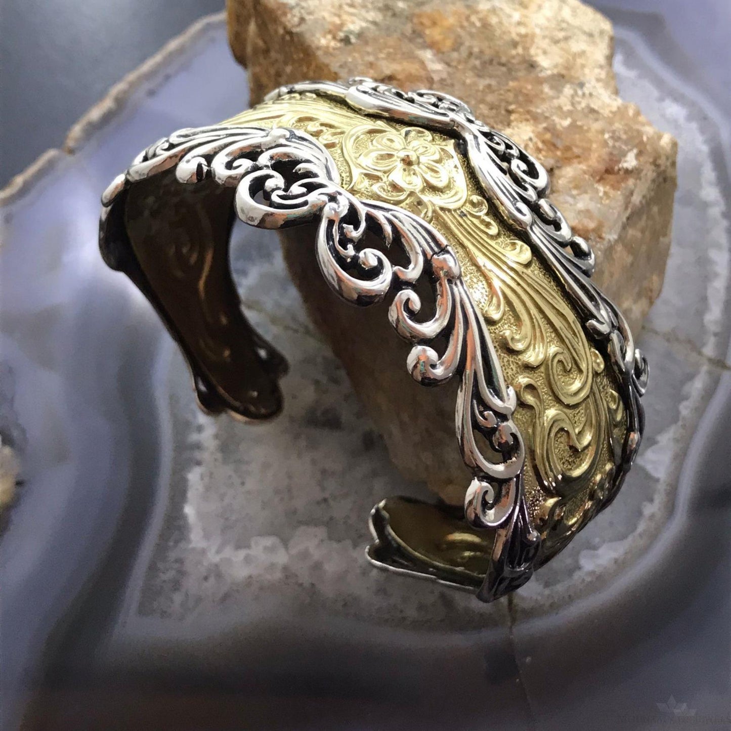 Carolyn Pollack Sterling Silver & Brass Decorated Engraved Bracelet For Women