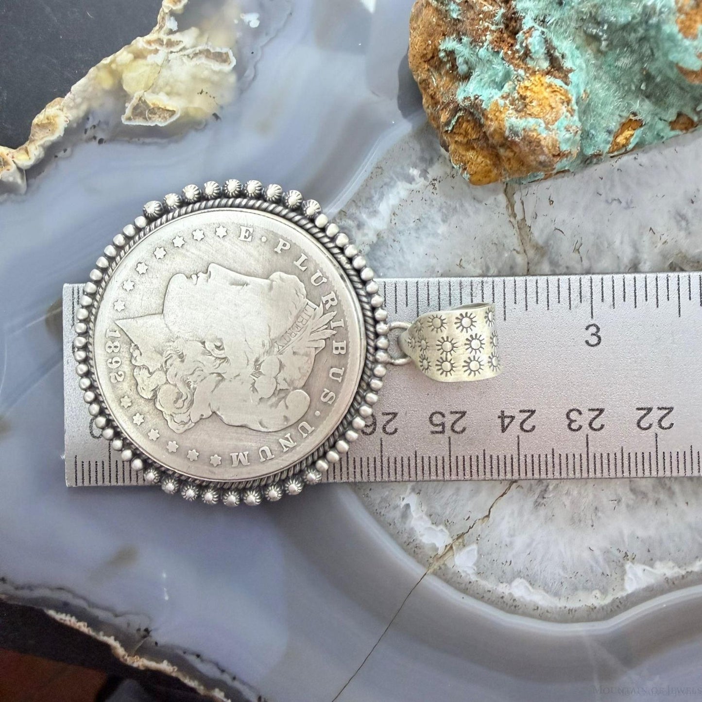Genuine 90% Silver 1892 US Morgan Dollar Decorated Unisex Pendant