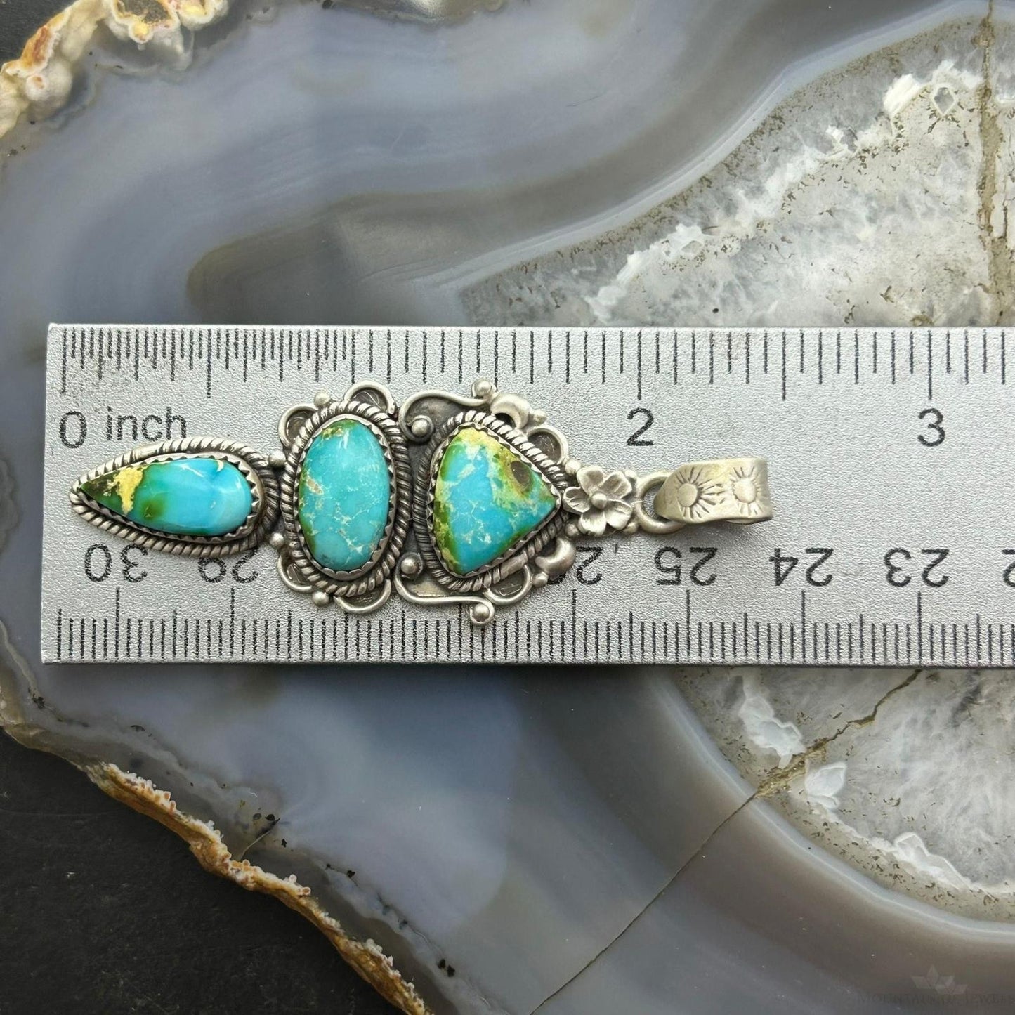 Sterling Silver Southwestern Style 3 Sonora Gold Turquoise Decorated Pendant For Women #4