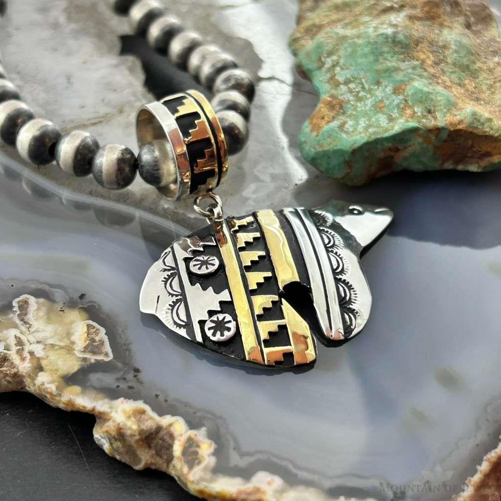 Tommy & Rosita Singer Native American Sterling Silver & GF Overlay Unisex Bear Pendant