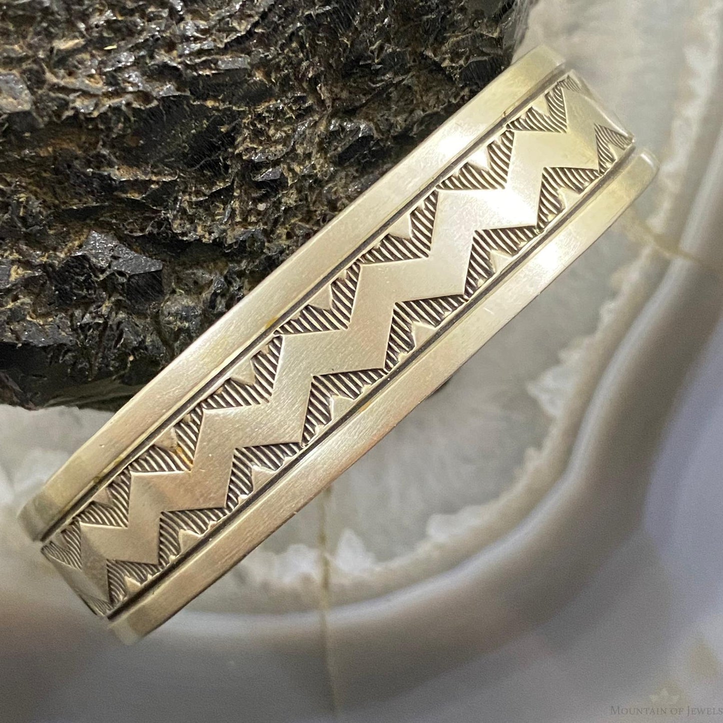 J J Otero Native American Sterling Silver Stamped Stackable Bracelet For Women