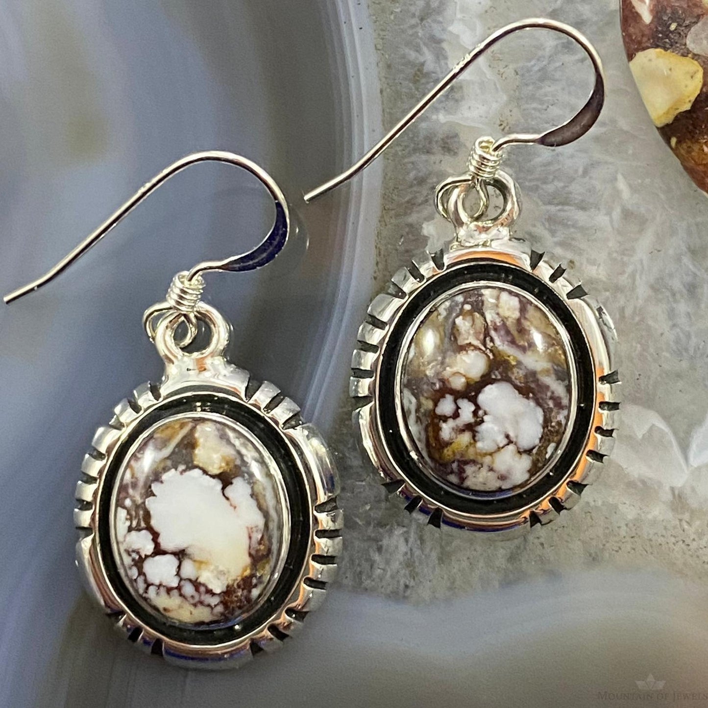 Native American Sterling Silver Oval Wild Horse Dangle Earrings For Women #1