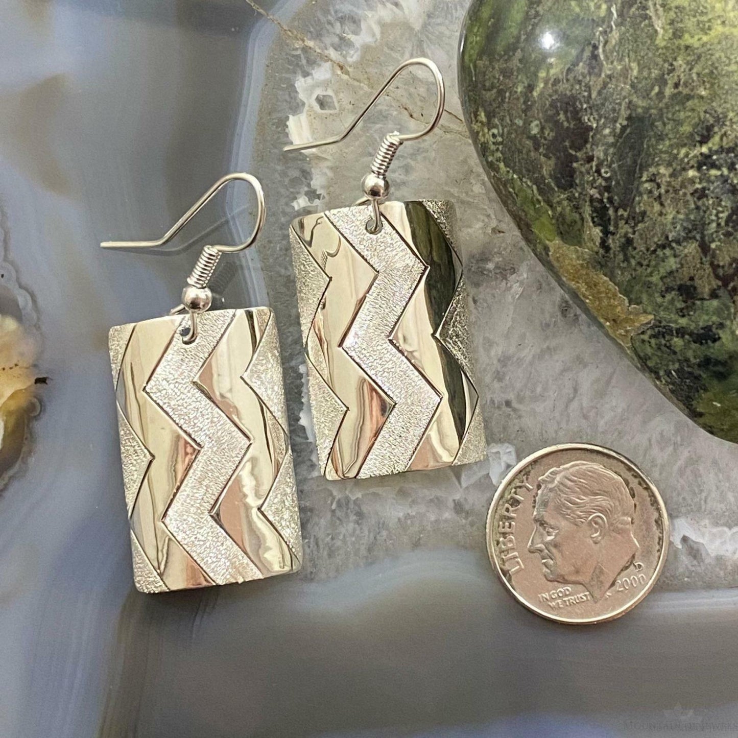 Sterling Silver Pattern Stamped Texture Curved Dangle Earrings For Women #5