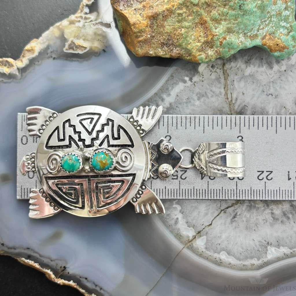 Alonzo Mariano Sterling Silver Overlay Turtle & 2 Turquoise Unisex Pendant #1