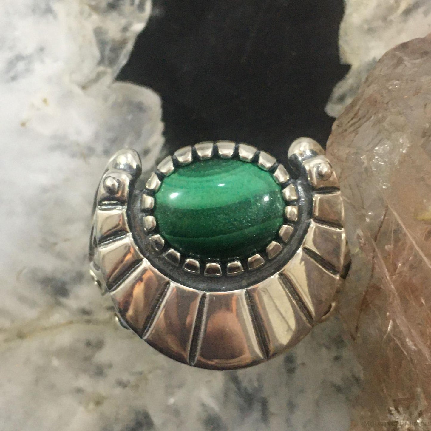 Carolyn Pollack Southwestern Style Sterling Silver Oval Malachite Decorated Ring For Women