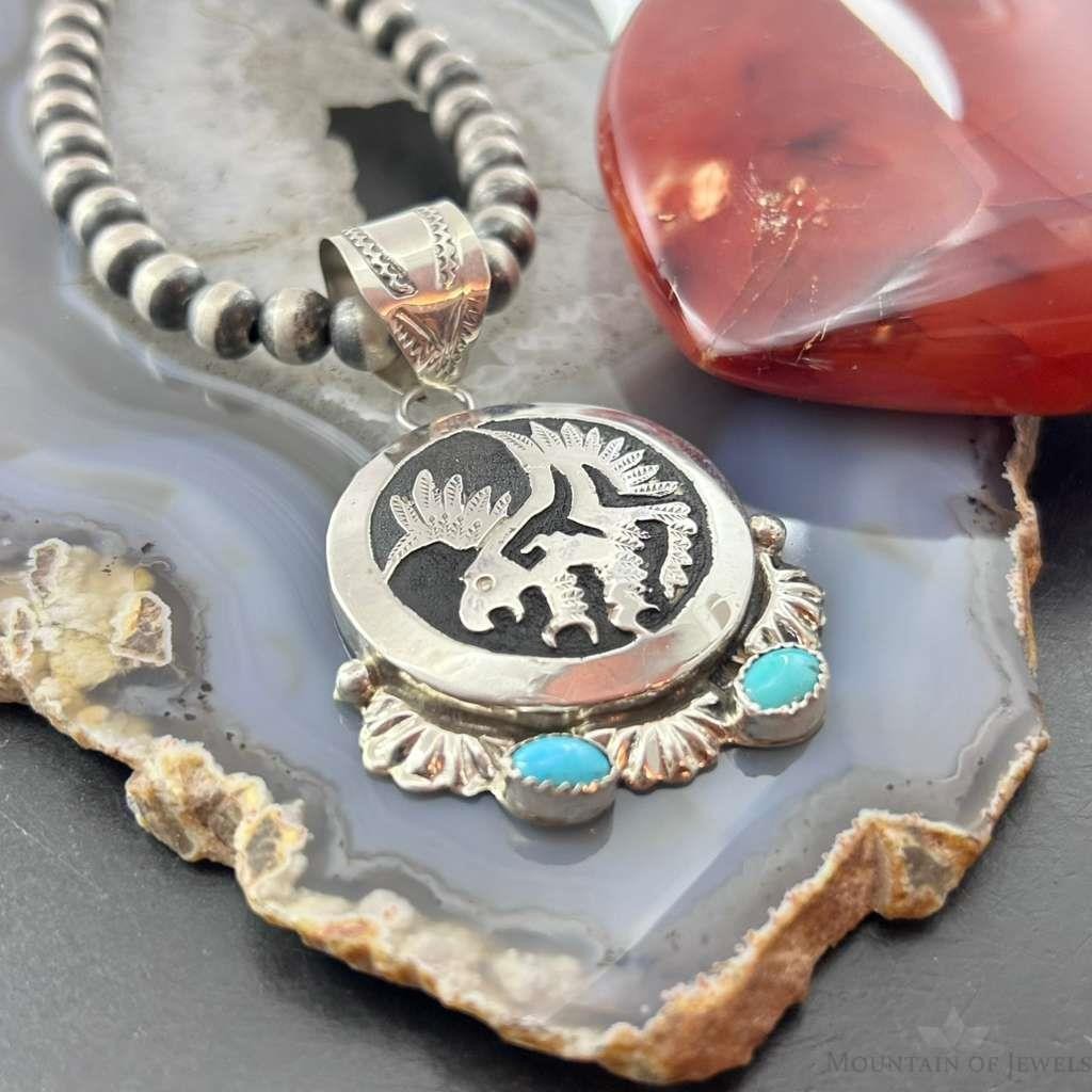 Alonzo Mariano Native American Sterling Silver Overlay Eagle & Turquoise Unisex Pendant