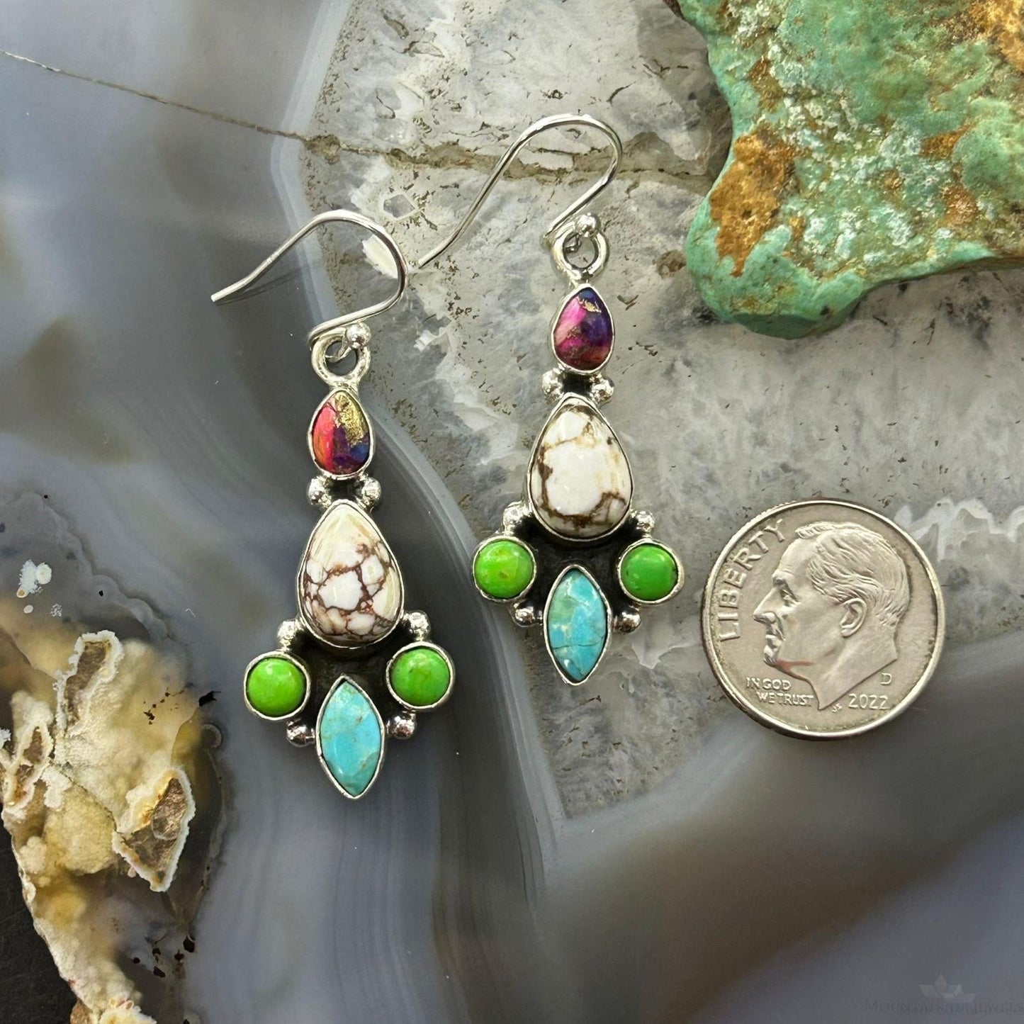 Sterling Silver Southwestern Style Multistone Dangle Earrings For Women #9