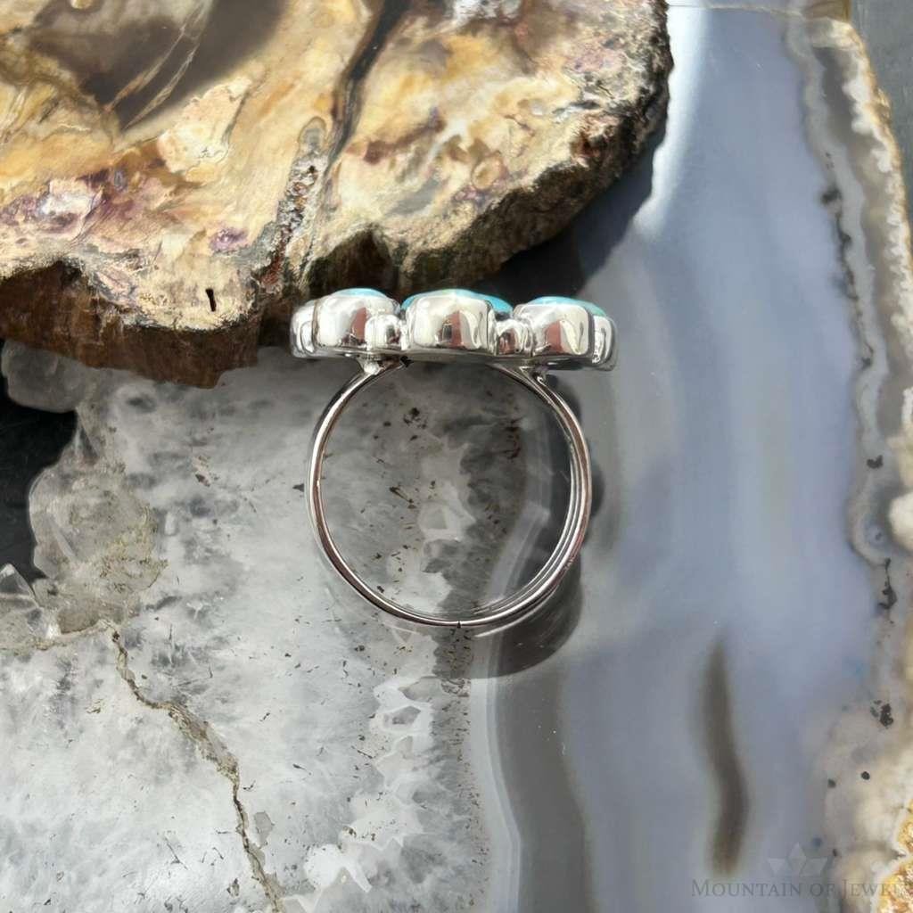 Sterling Silver Southwestern Style Mohave Turquoise Cluster Ring Size 7.5 For Women