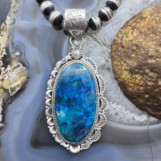 Sterling Silver Southwestern Style Elongated Oval Shattuckite Pendant For Women