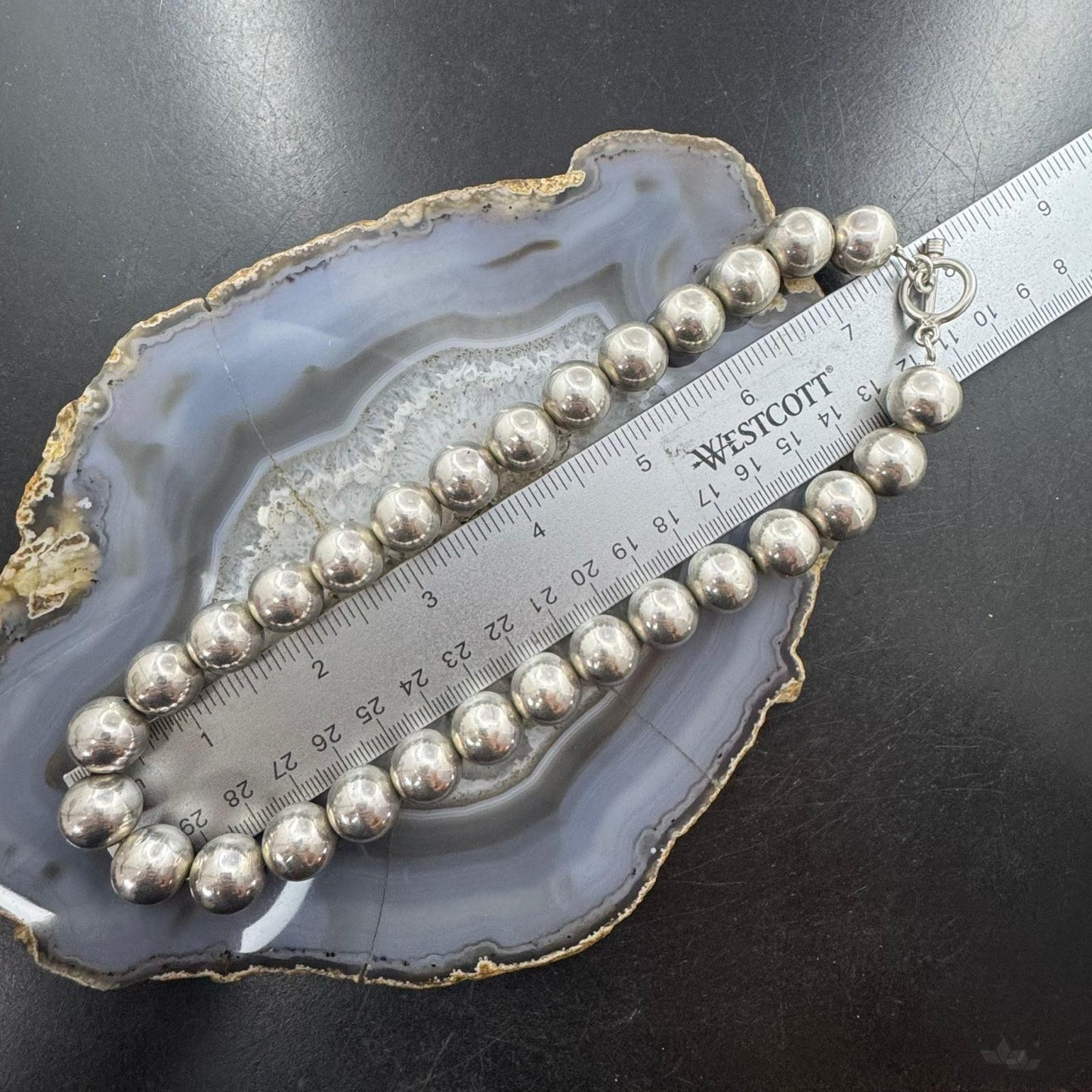 Vintage Heavy Navajo Pearl Bead Southwestern Style Silver 16" Necklace For Women