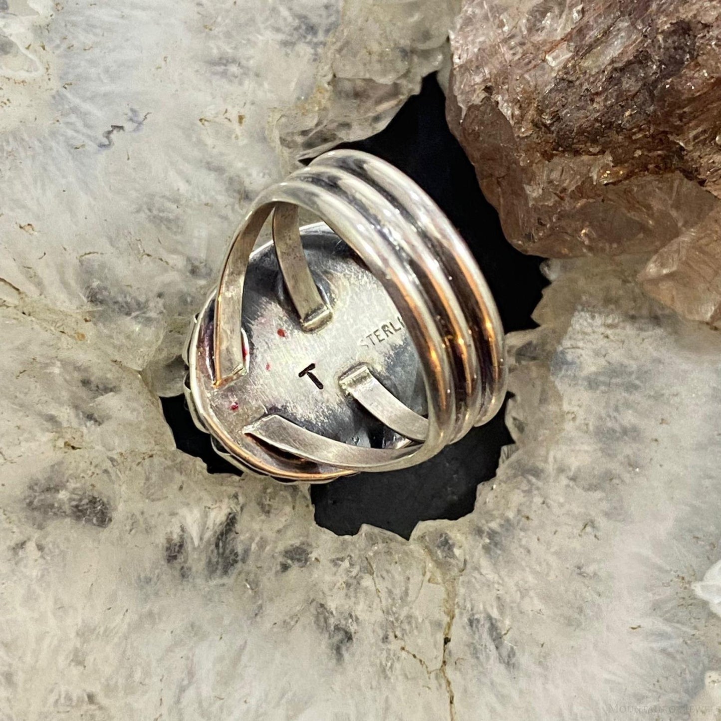 Native American Sterling Silver Oval Charoite Decorated Ring Size 8.5 For Women