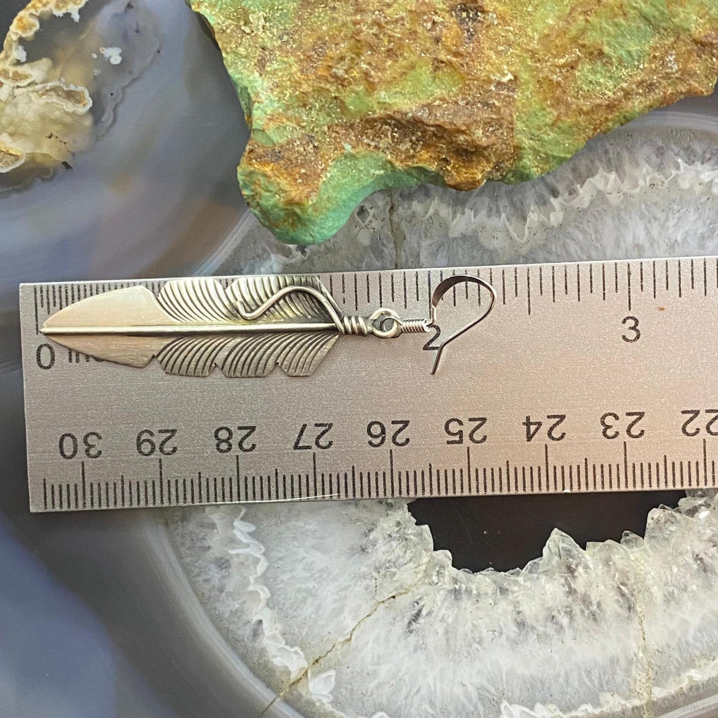 Chris Charley Native American Sterling Silver Feather Dangle Earrings For Women