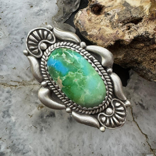 Sterling Silver Southwestern Style Oval Sonora Gold Turquoise Adjustable Ring For Women