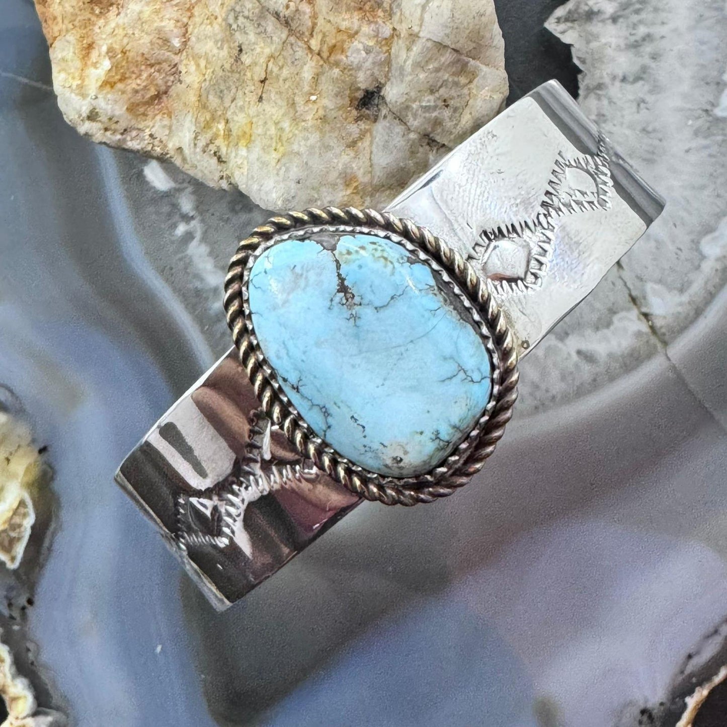 Anthony Lujan Taos Pueblo Vintage Sterling Natural Turquoise Bracelet For Women