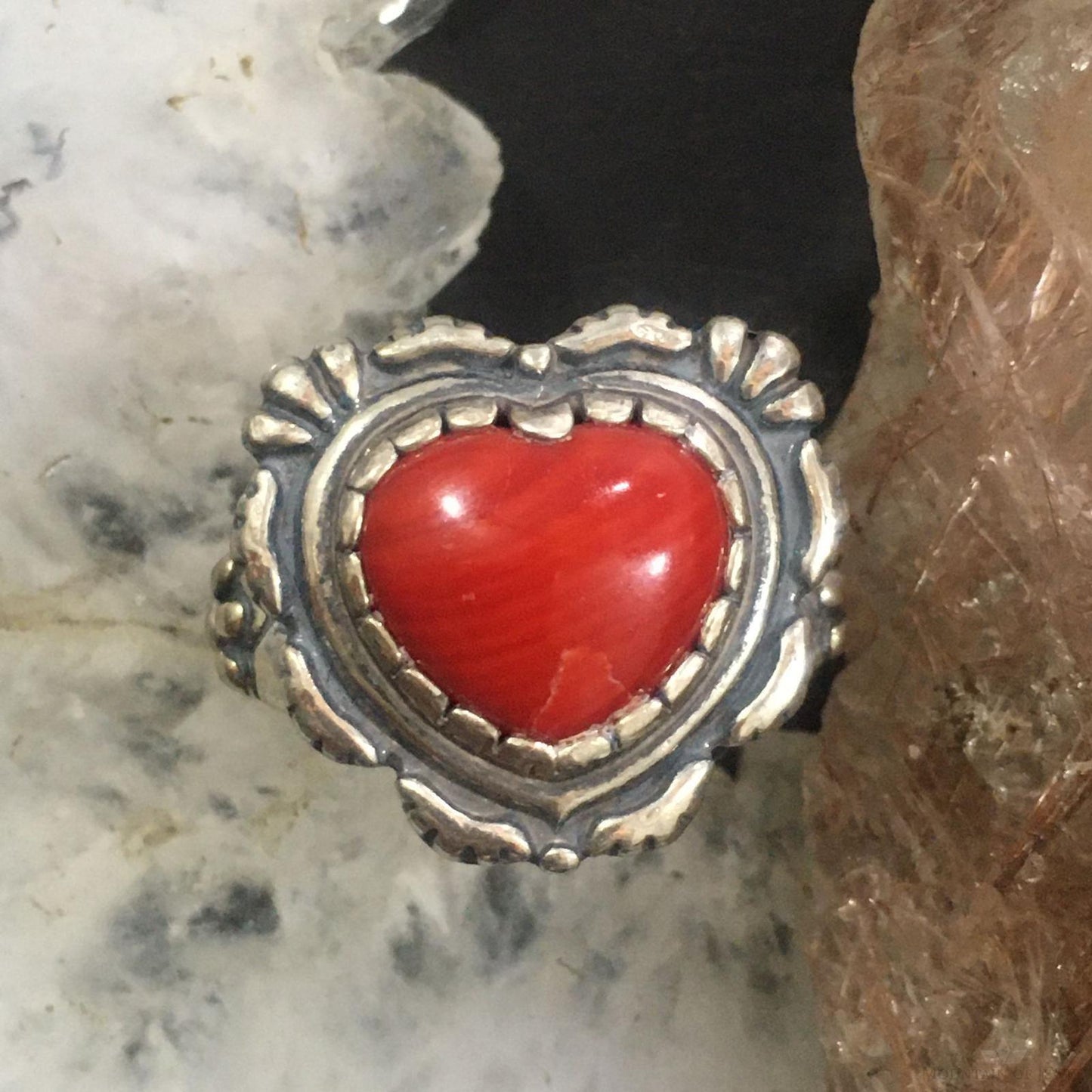Carolyn Pollack Southwestern Style Sterling Silver Red Jasper Decorated Heart Ring For Women