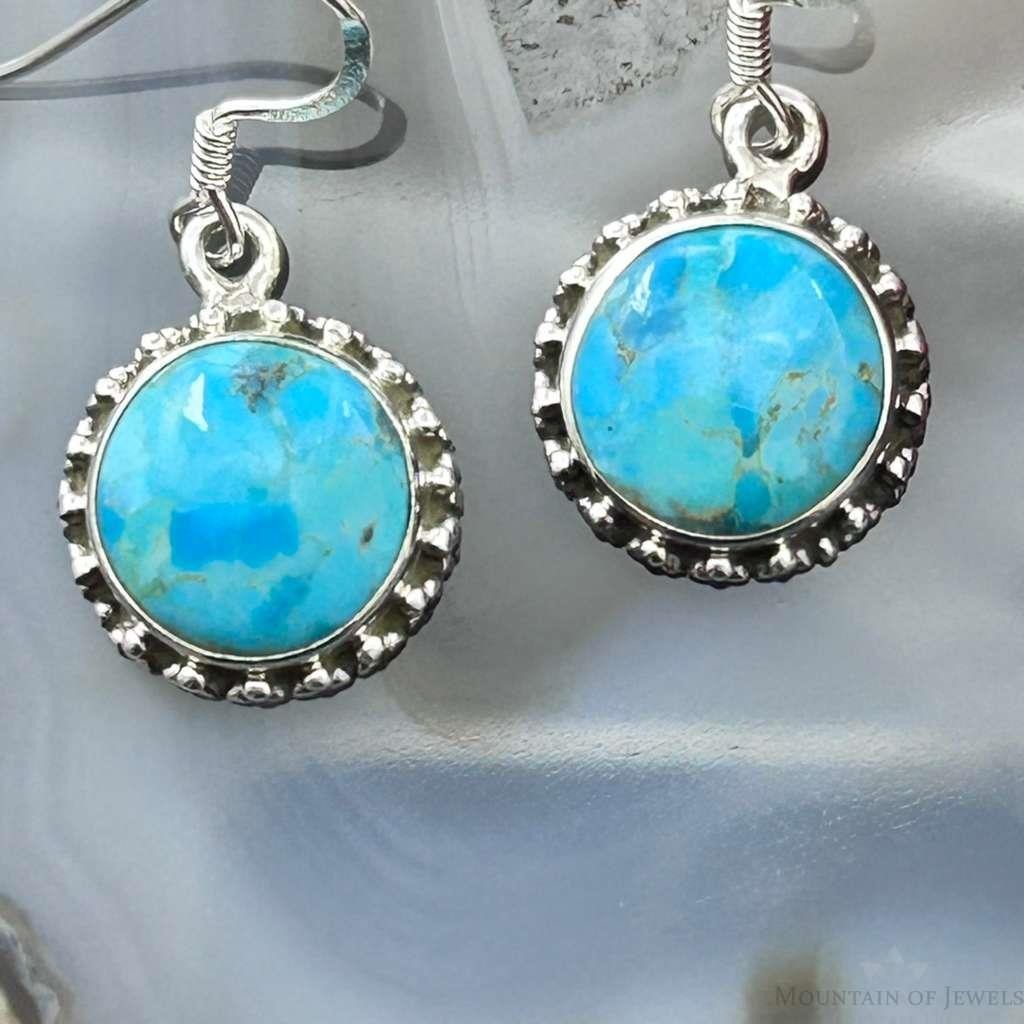 Sterling Southwestern Style Round Mojave Turquoise Dangle Earrings For Women