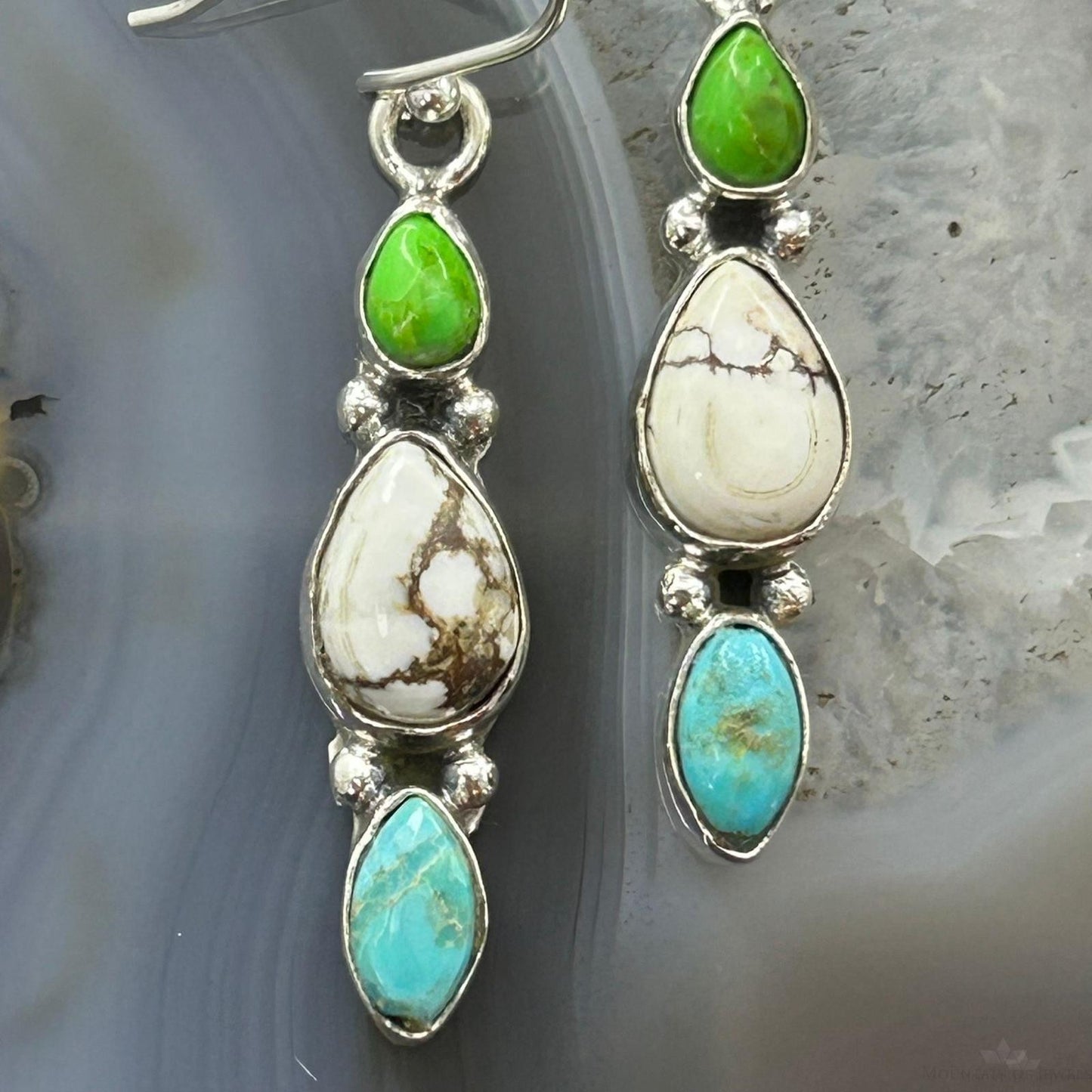 Sterling Silver Southwestern Style Multistone Dangle Earrings For Women #14