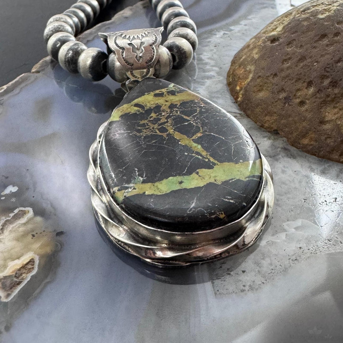 Native American Sterling Silver Teardrop Black Jack Decorated Pendant For Women