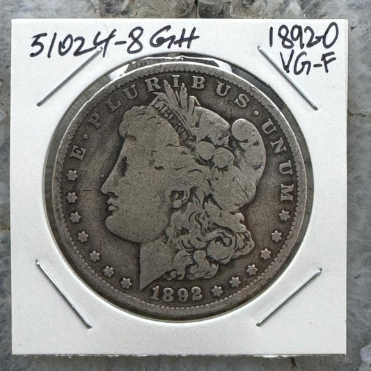 1892-O US 90% Morgan Silver Dollar VG-F #51024-8GH