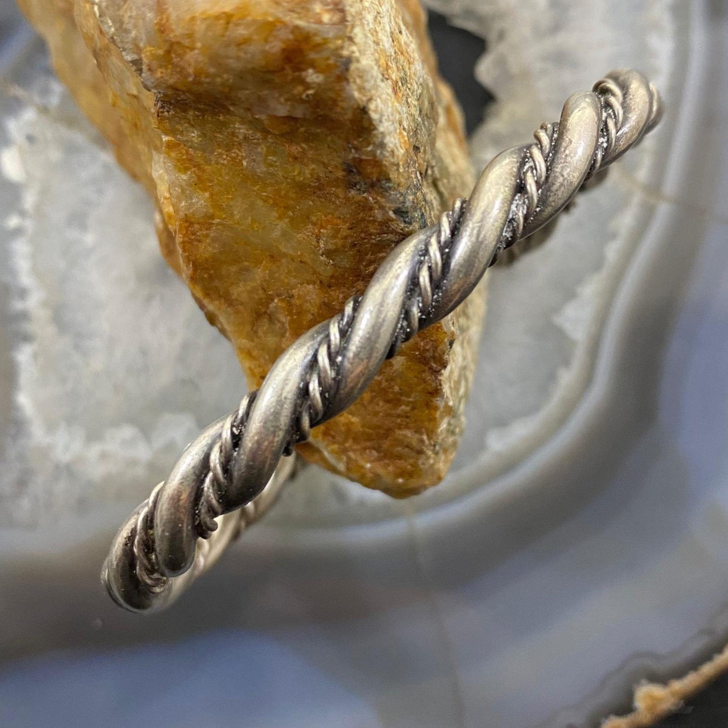 Vintage Native American Silver Thick Gauge Rope Stackable Bracelet For Women