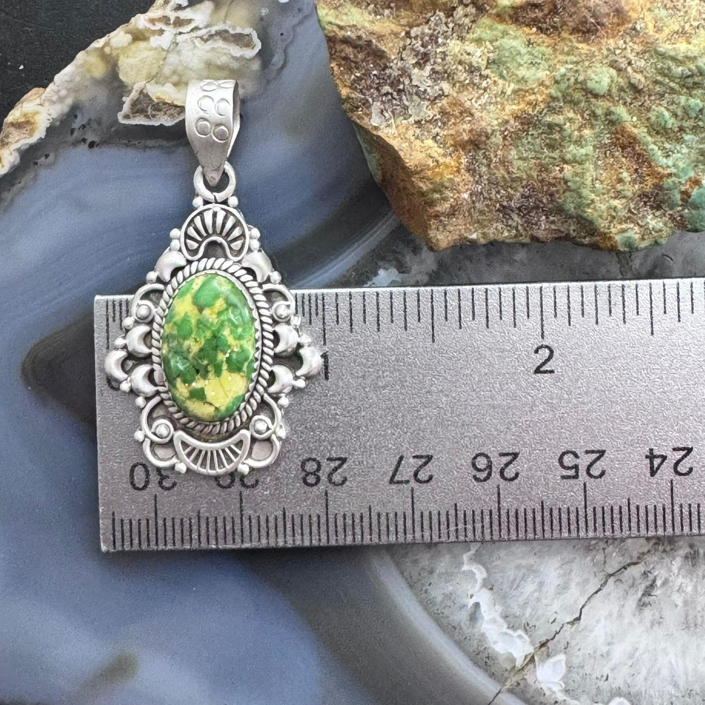Sterling Silver Southwestern Style Oval Sonora Gold Turquoise Decorated Pendant For Women