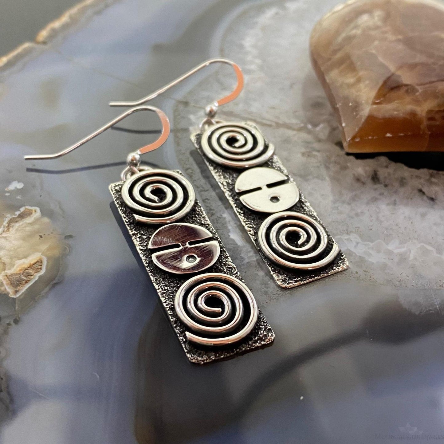 Alex Sanchez Native American Sterling Silver Petroglyph Dangle Earrings Women