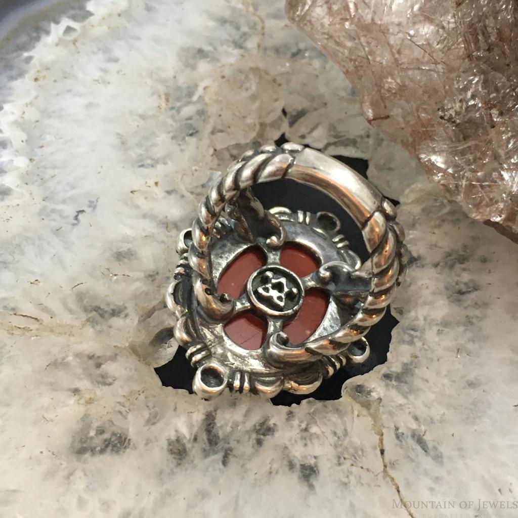 Carolyn Pollack Vintage Sterling Silver Oval Red Jasper Decorated Ring For Women