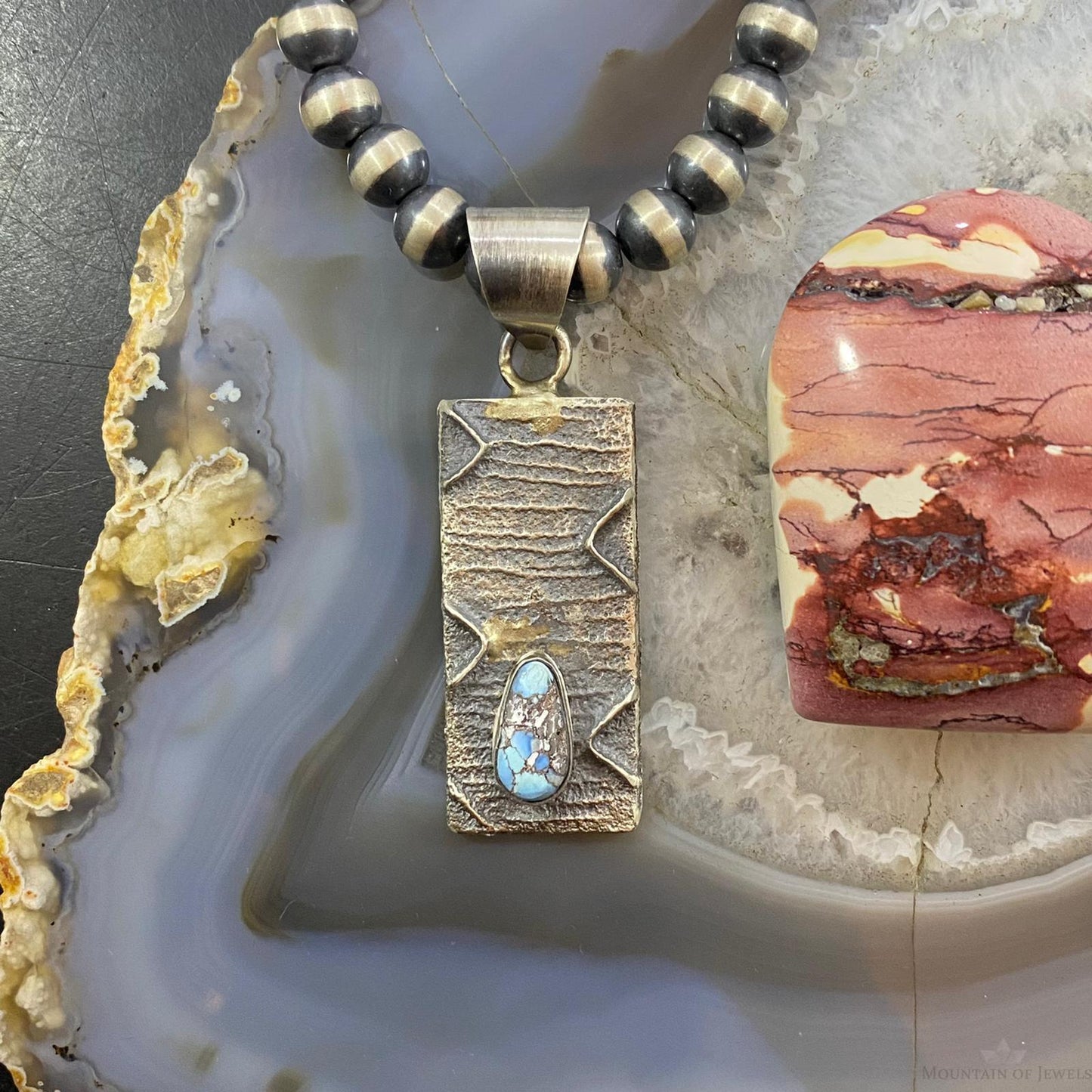 Wilson Dawes Sterling Silver Teardrop Golden Hill Turquoise Rectangle Tufa Cast Unisex Pendant