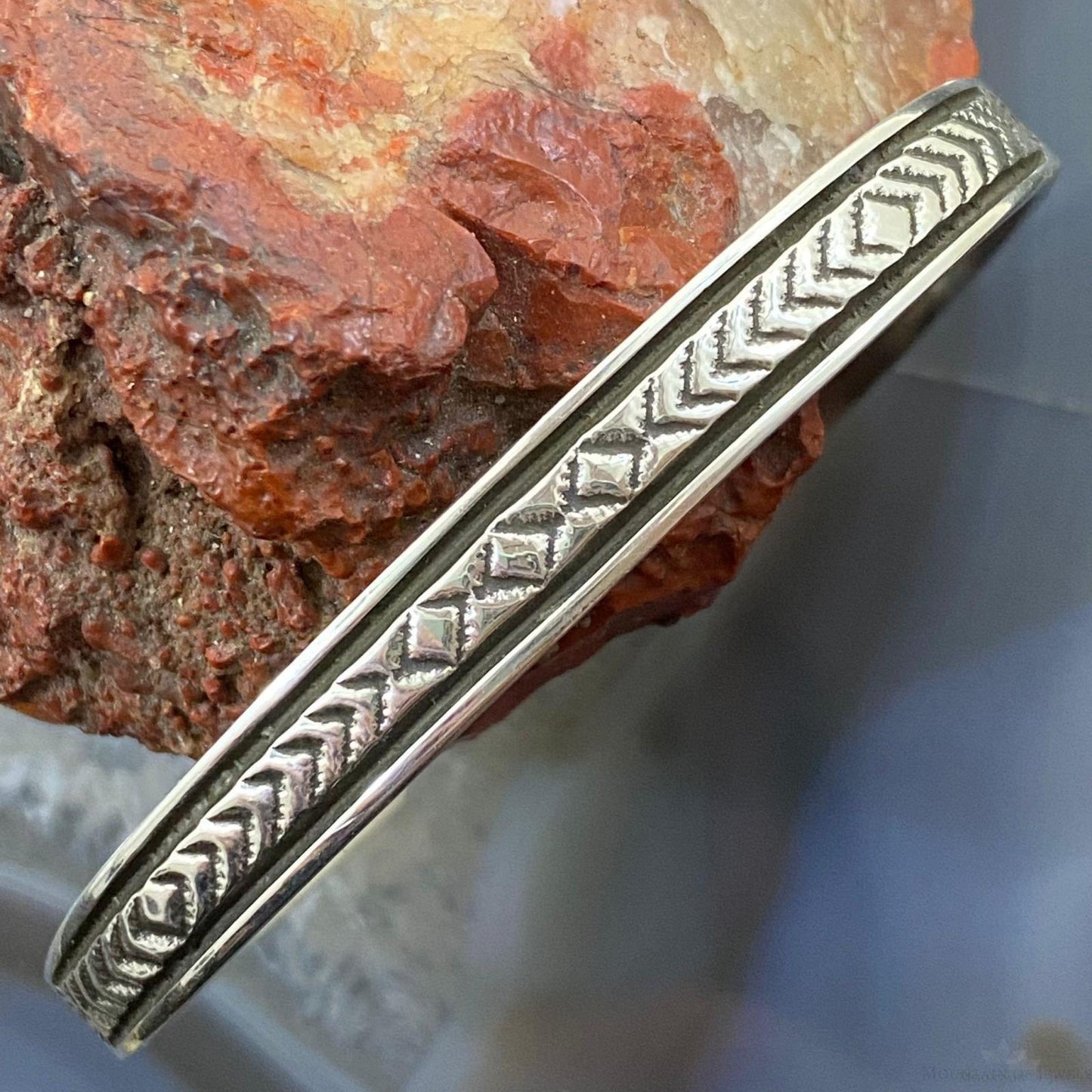 Bruce Morgan Native American Sterling Silver Stamped Slim Cuff For Women #1