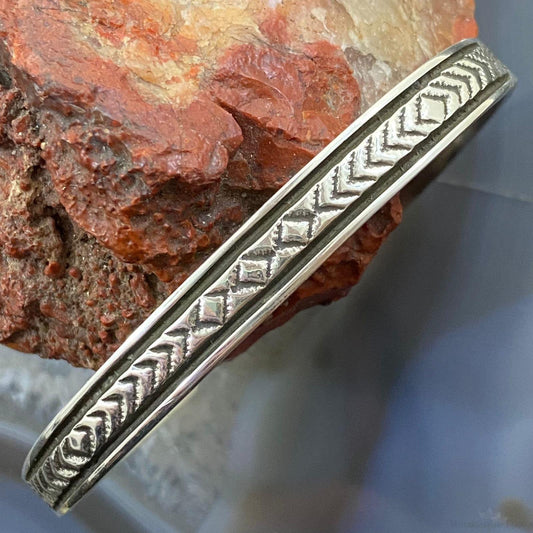 Bruce Morgan Native American Sterling Silver Stamped Slim Cuff For Women #1