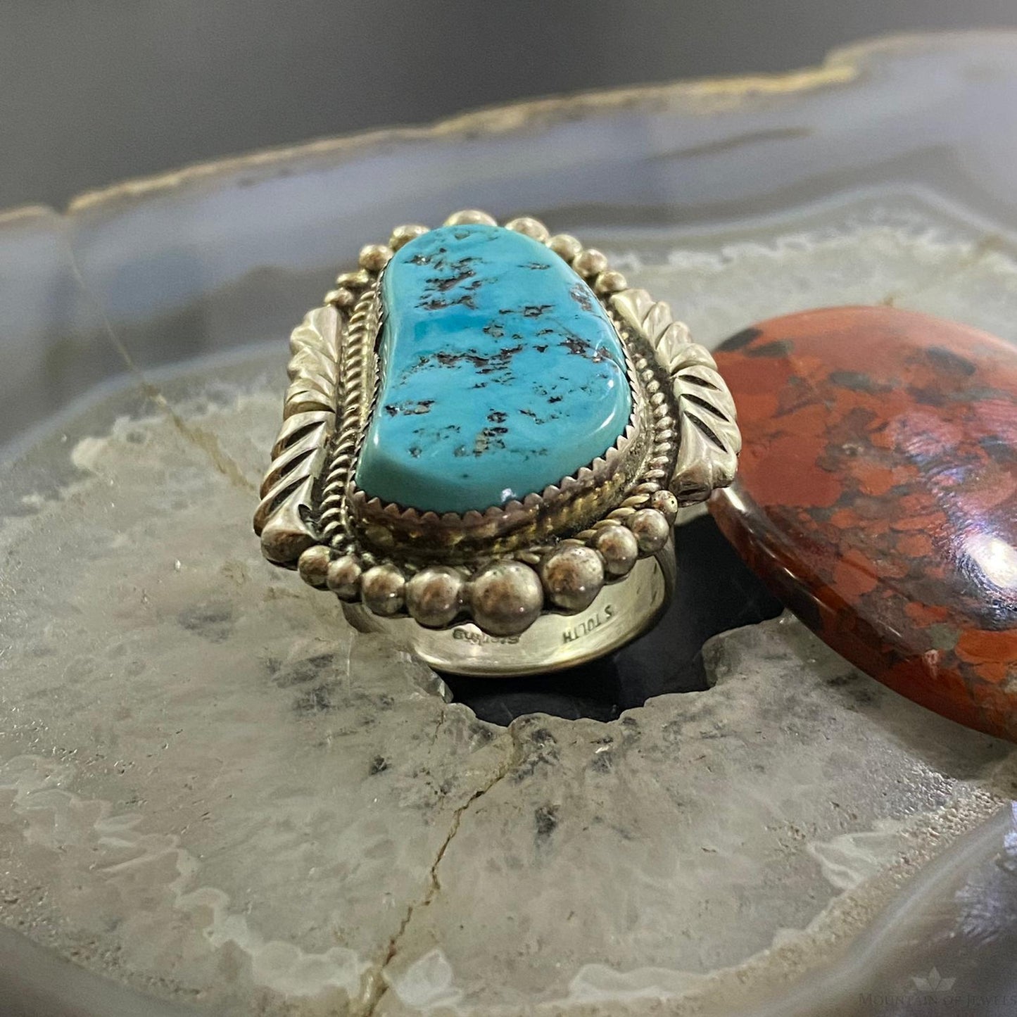 Vintage Native American Sterling Kingman Turquoise Ring Size 10.25 For Women