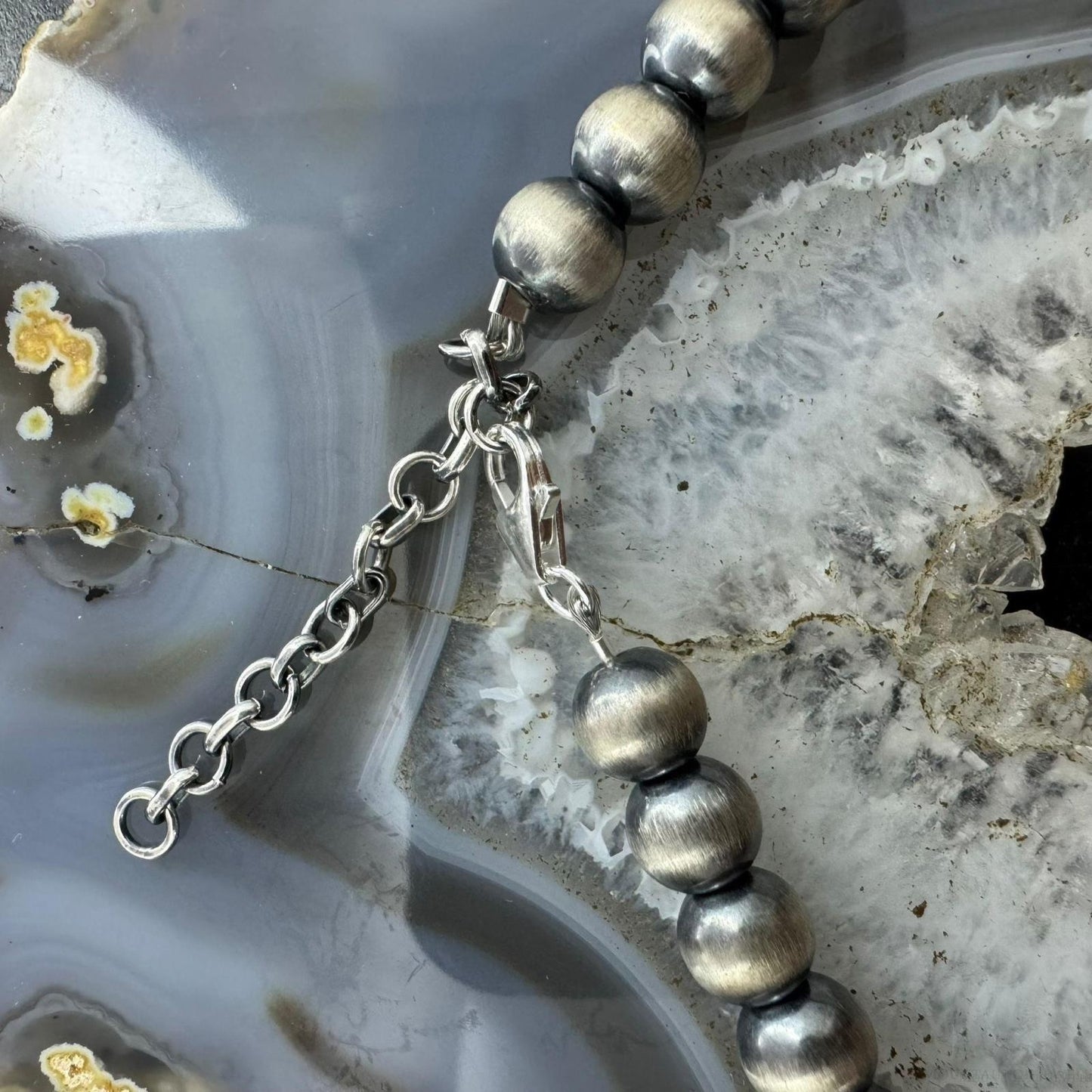 Sterling Silver Southwestern Style Navajo Pearl Beads 8 mm Necklace 16"-18" For Women