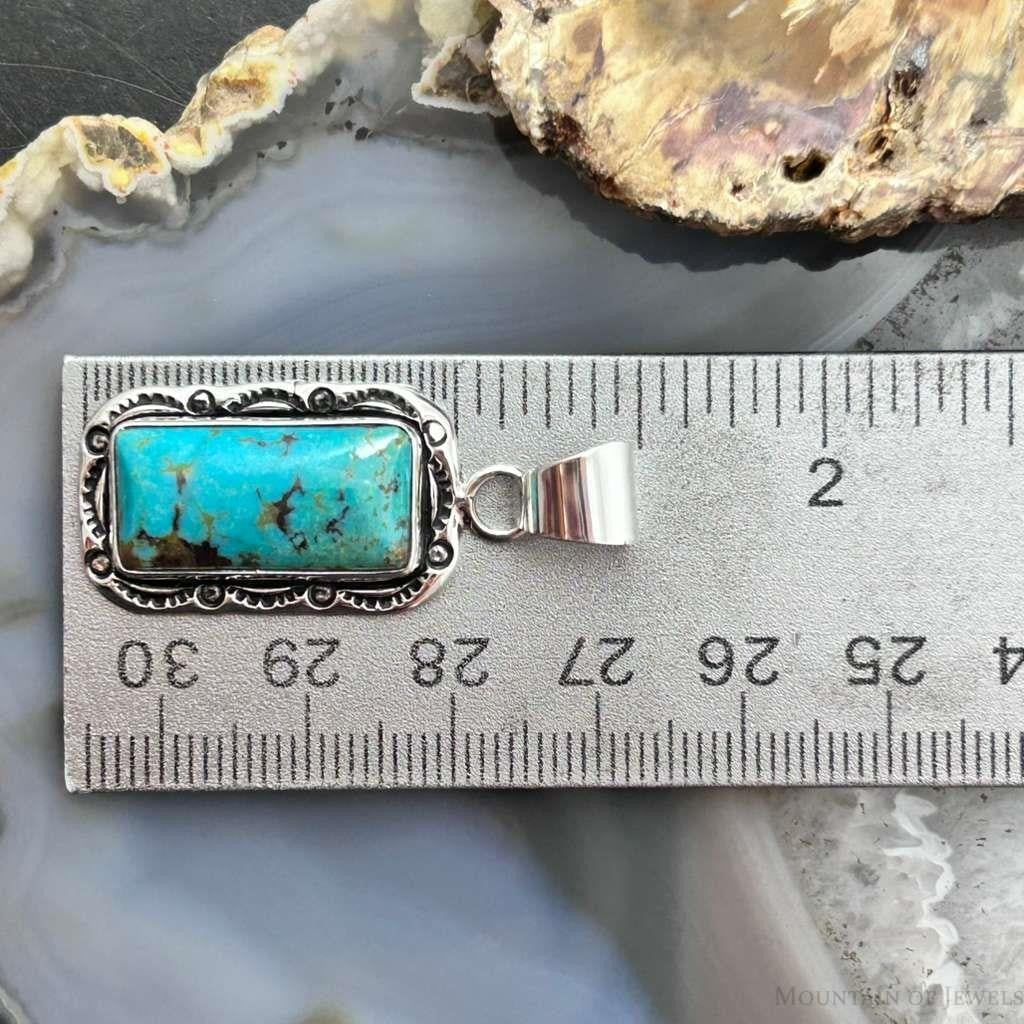 Native American Sterling Silver Rectangle Turquoise Decorated Pendant For Women