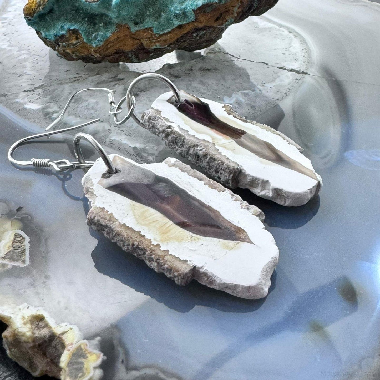 Sterling Silver Agate Slab Dangle Earrings For Women #350