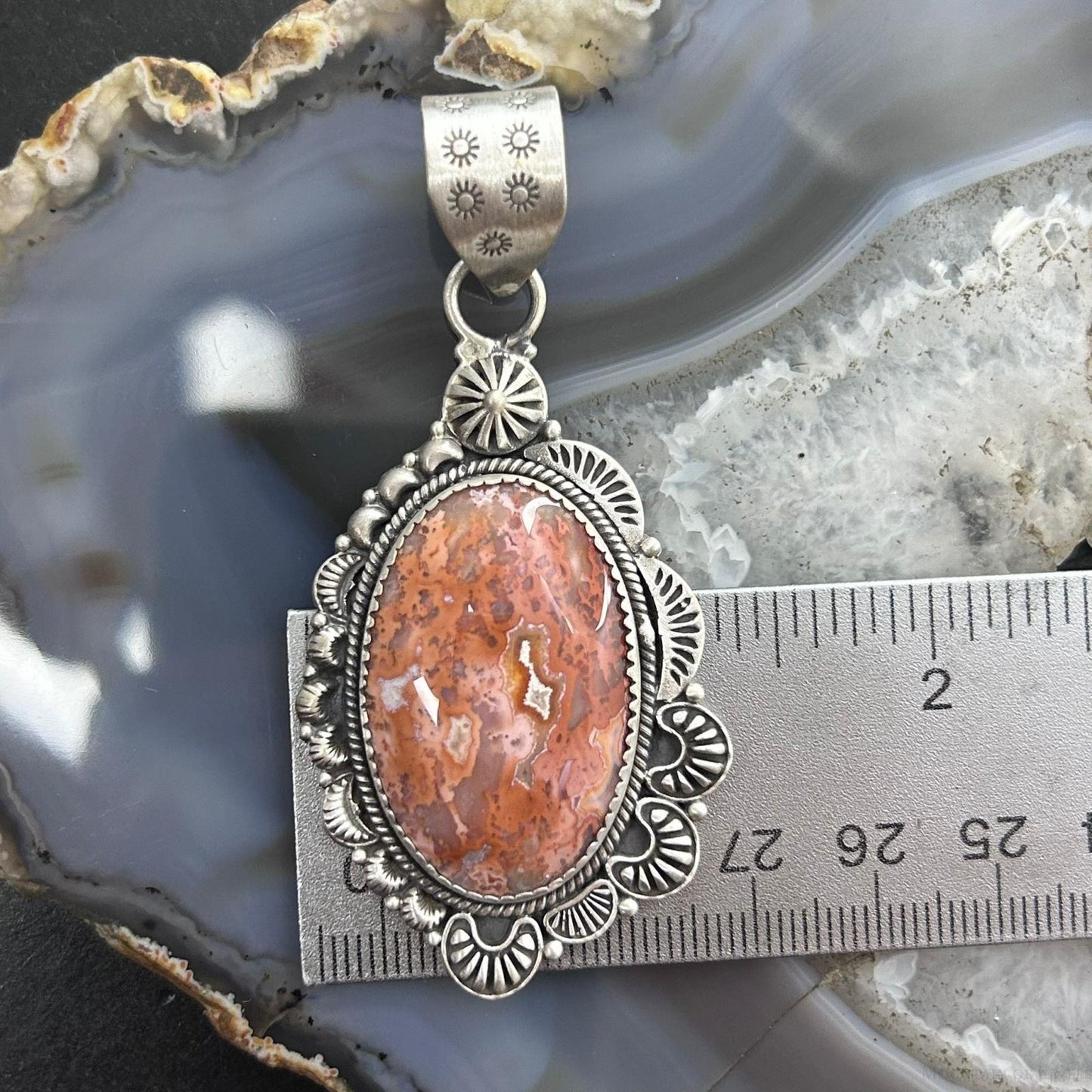 Sterling Silver Southwestern Style Oval Red Plum Jasper Decorated Pendant For Women