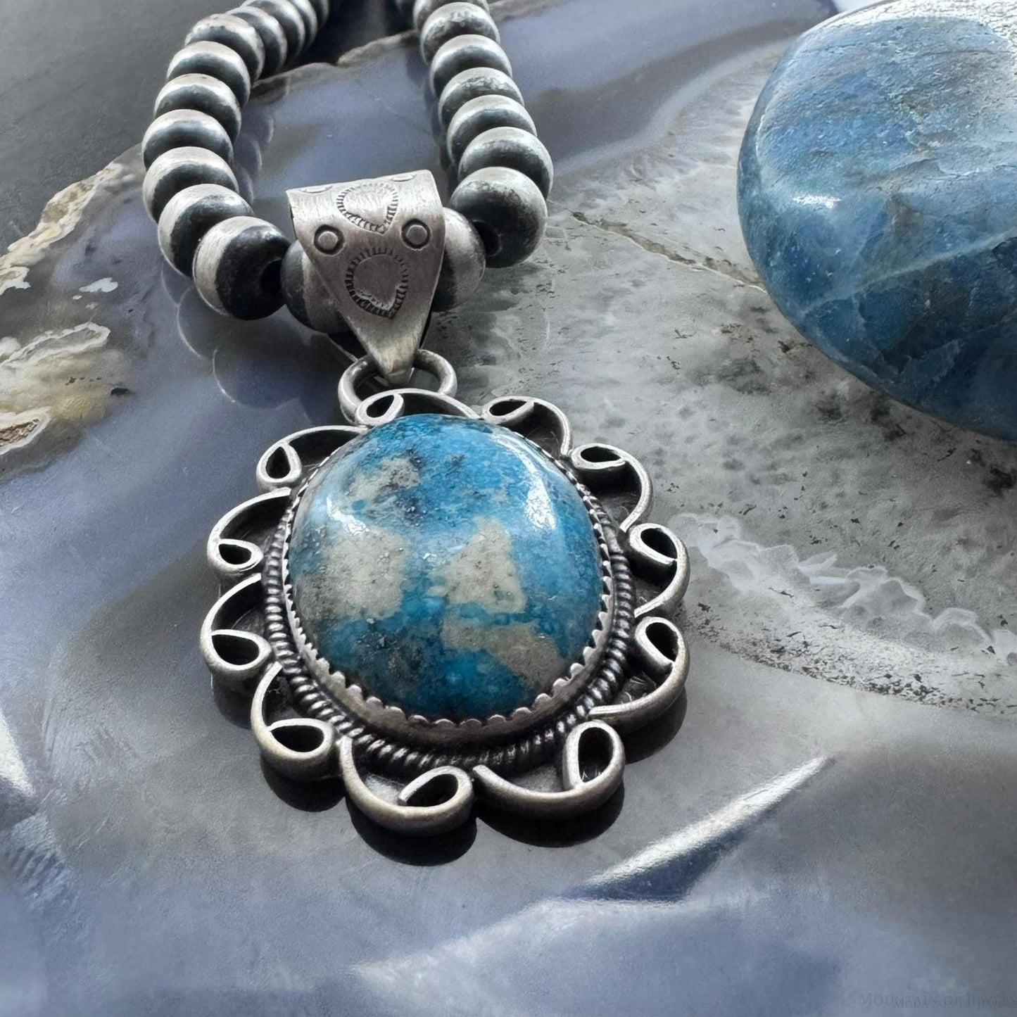 Sterling Silver Southwestern Style Oval Turquoise Decorated Pendant For Women