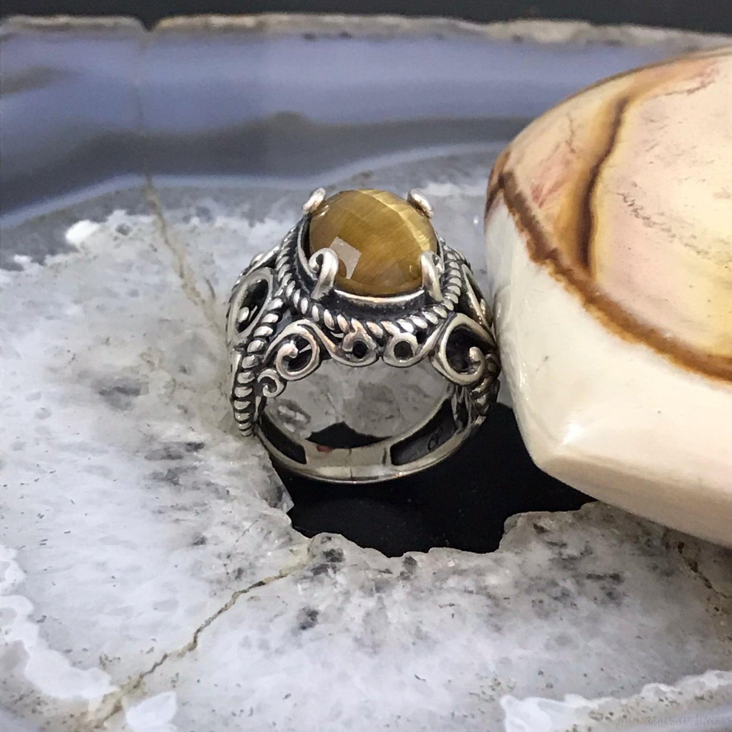 Carolyn Pollack Sterling Silver Oval Tiger's Eye Doublet Ring Size 6.25 For Women