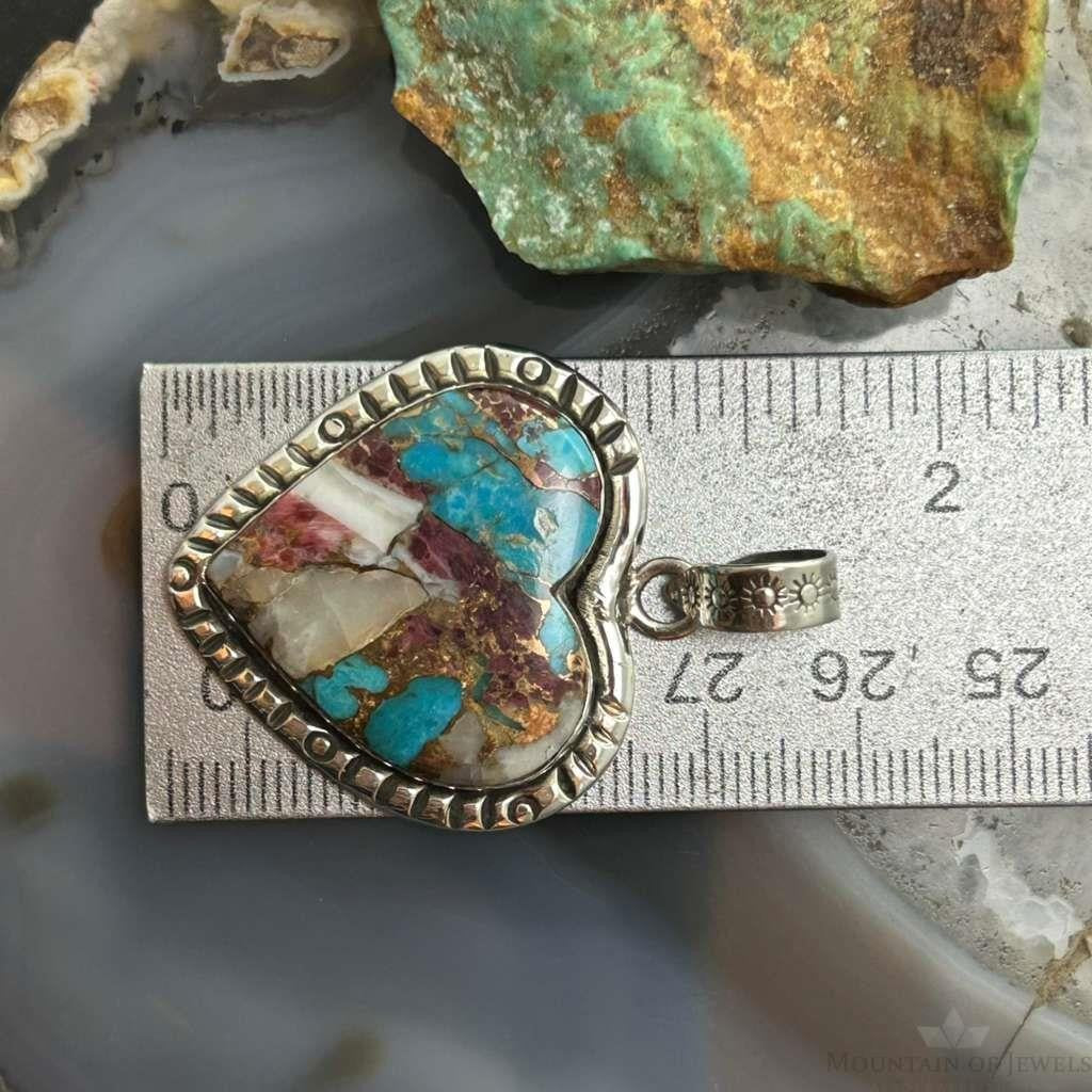 Sterling Southwestern Style Turquoise Spiny Oyster Heart Pendant For Women #2