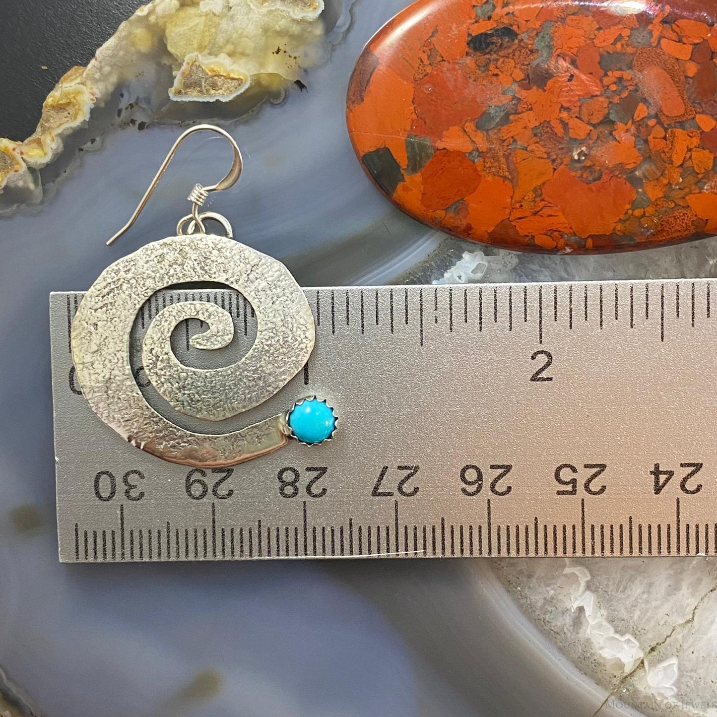 Brad Panteah Native American Sterling Turquoise Hammered Spiral Dangle Earrings
