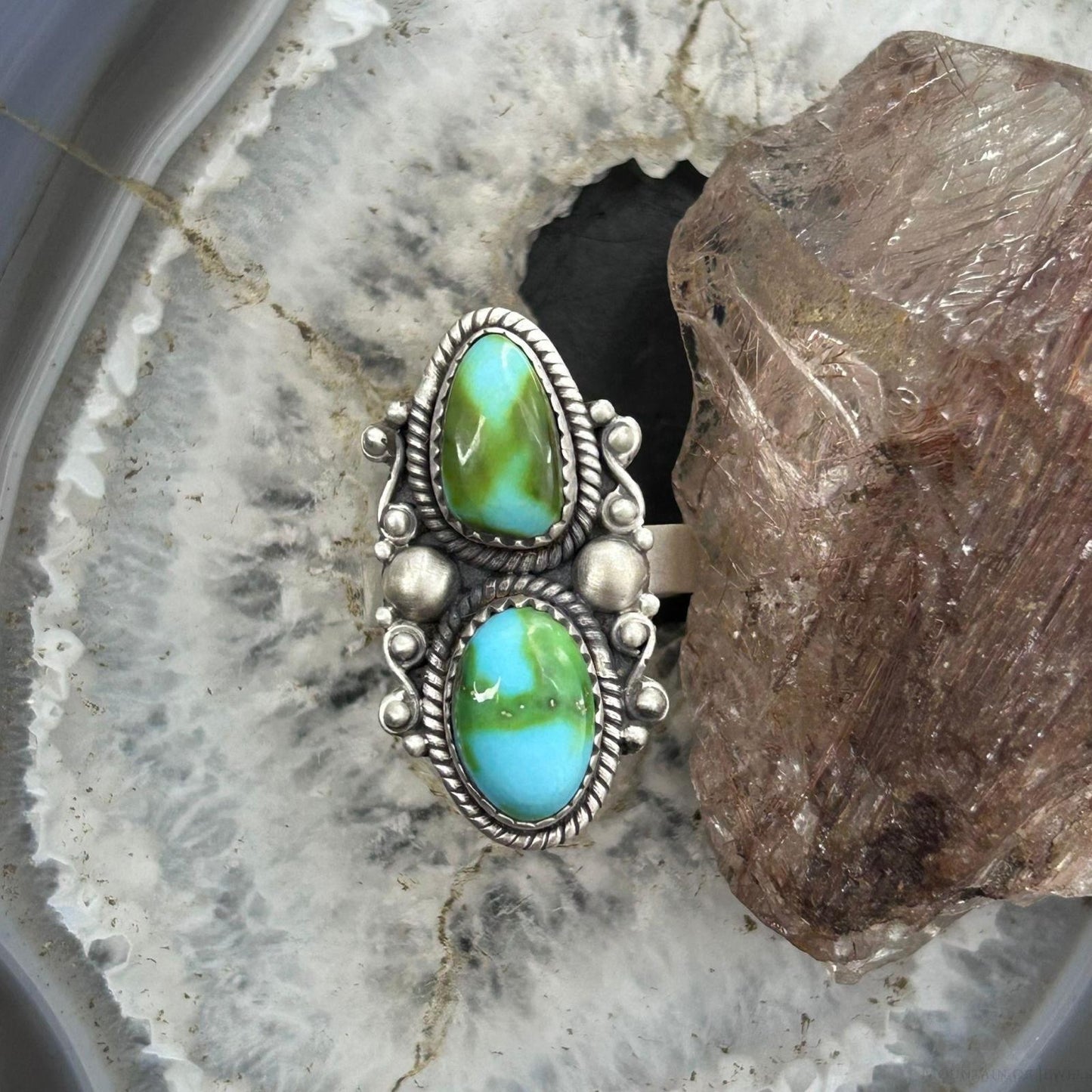 Sterling Silver Southwestern Style 2 Sonora Gold Turquoise Adjustable Ring For Women #6
