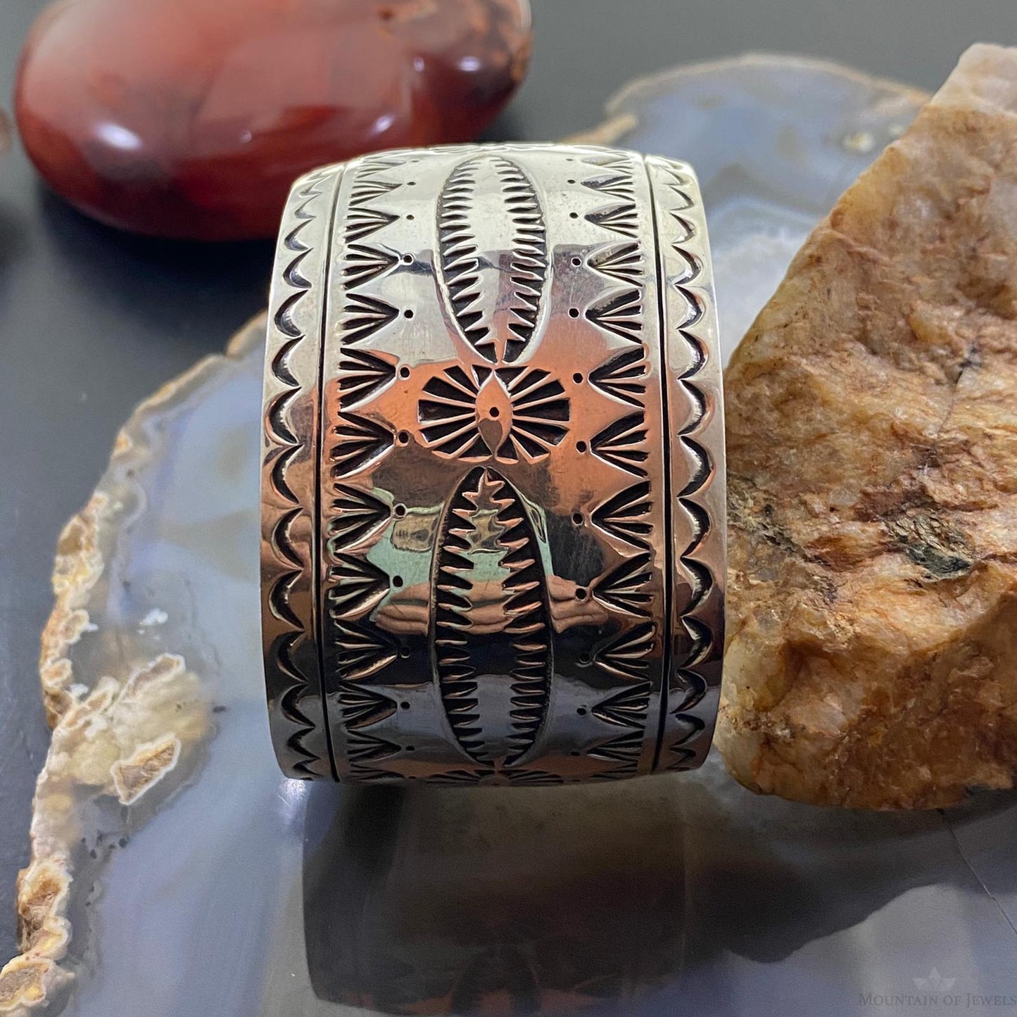 Yellowhorse native American Vintage Sterling Stamped Wide Bracelet For Women