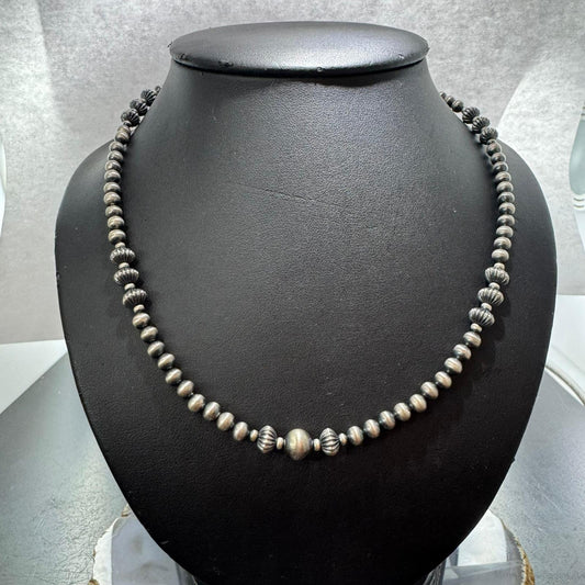 Sterling Silver Southwestern Style Navajo Pearl Beads 2-8 mm Necklace 18"-20" For Women