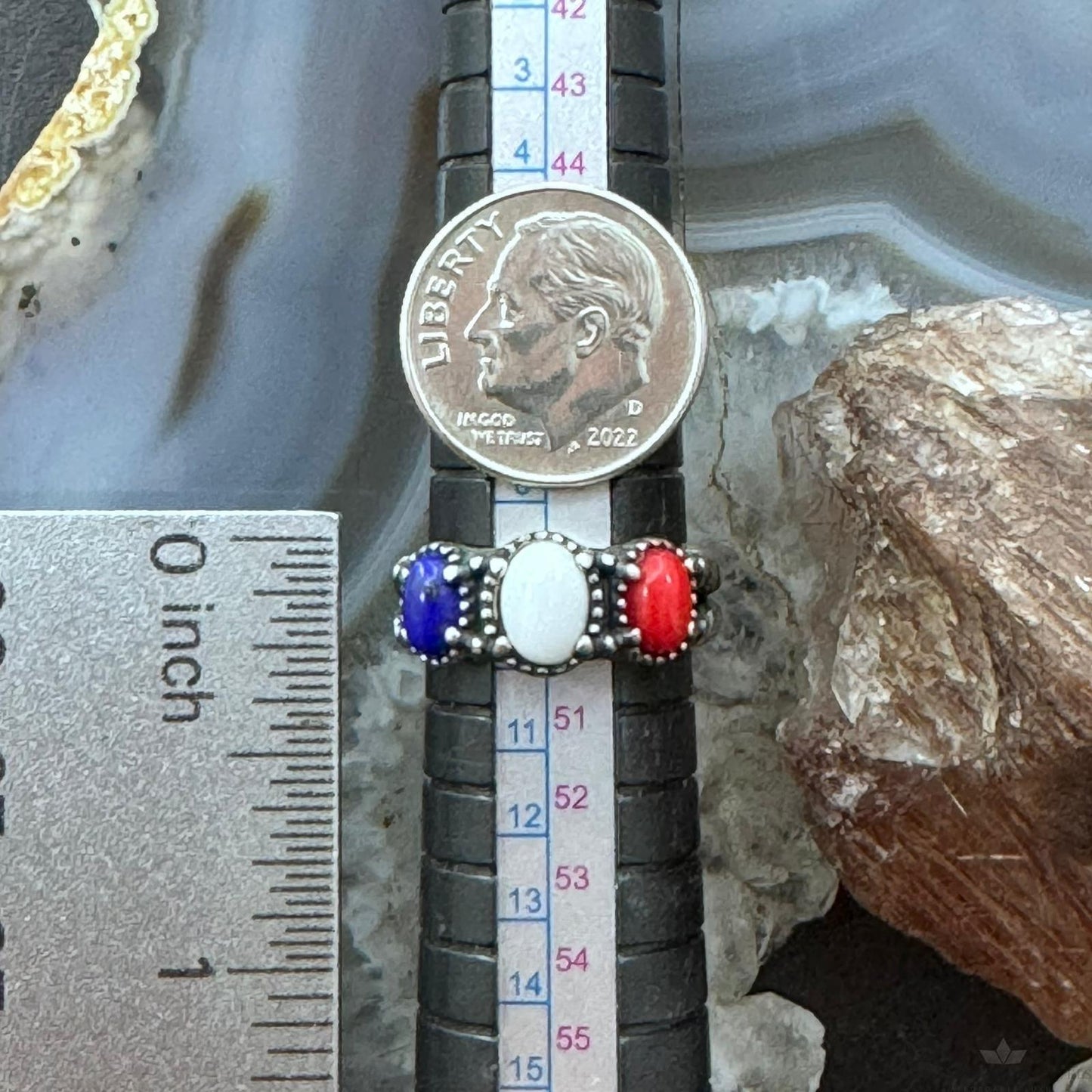 Carolyn Pollack Sterling Silver Oval Lapis, White Jasper, Red Jasper Ring Size 5 For Women
