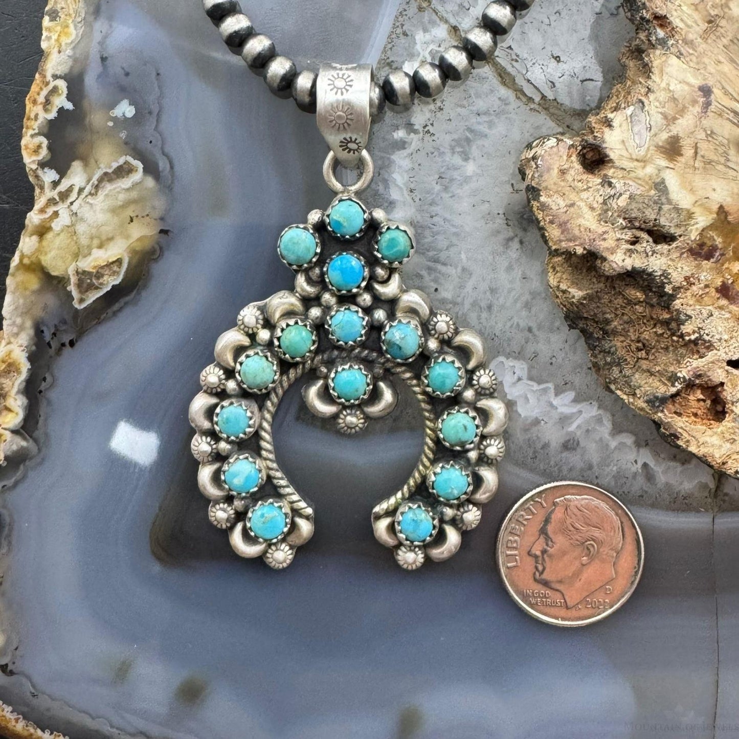 Sterling Silver Southwestern Style Multi Turquoise Decorated Naja Pendant For Women